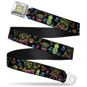 Sponge Bob Face CLOSE-UP Full Color Seatbelt Belt - Electric SpongeBob Poses/Elements Black/Multi Color Webbing Seatbelt Belts SpongeBob SquarePants