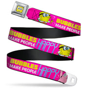 Sponge Bob Face CLOSE-UP Full Color Seatbelt Belt - Patrick Starfish Pose BUBBLES MAKE PEOPLE HAPPY Pink/Yellow/White/Blue Webbing Seatbelt Belts SpongeBob SquarePants