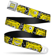 Sponge Bob Face CLOSE-UP Full Color Seatbelt Belt - SpongeBob 4-CLOSE-UP Expressions/Crackle Black/Gray/Yellow Webbing Seatbelt Belts SpongeBob SquarePants