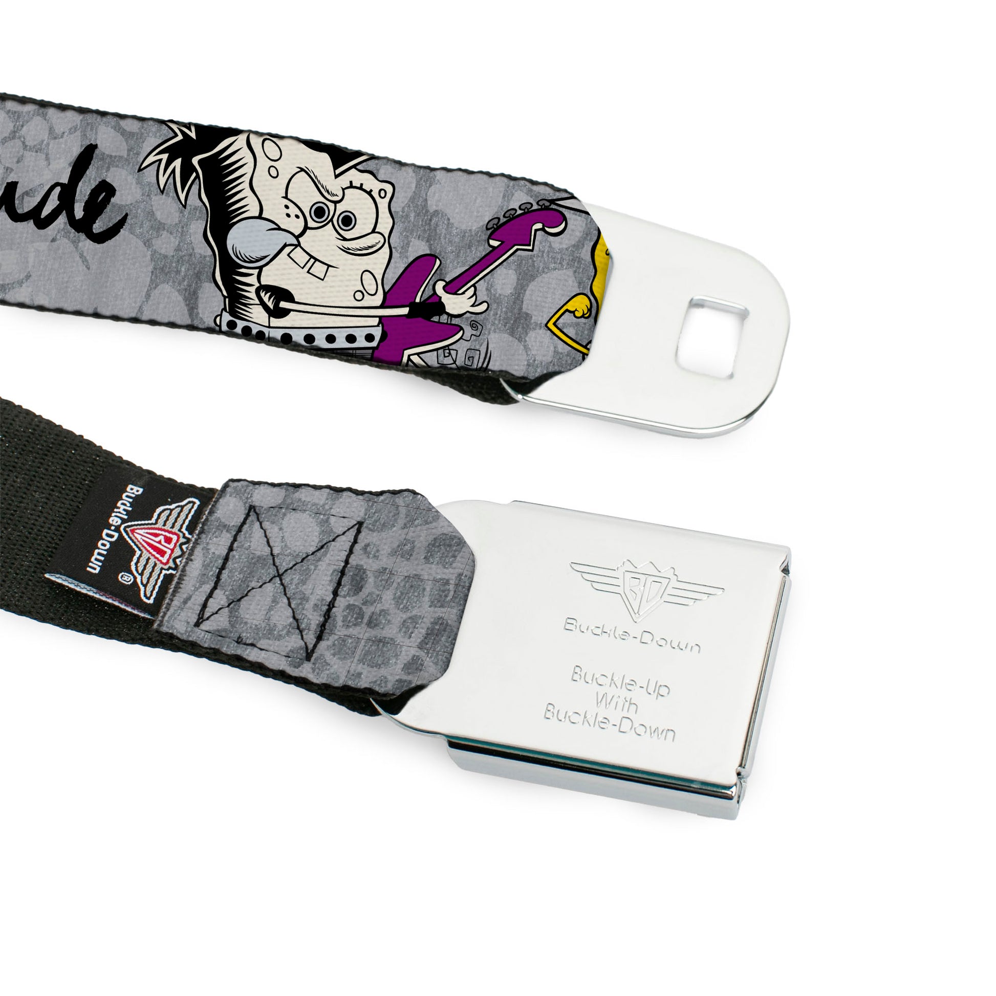 Sponge Bob Face CLOSE-UP Full Color Seatbelt Belt - SpongeBob 3-Poses SPONGEITUDE Grays/Black Webbing Seatbelt Belts SpongeBob SquarePants