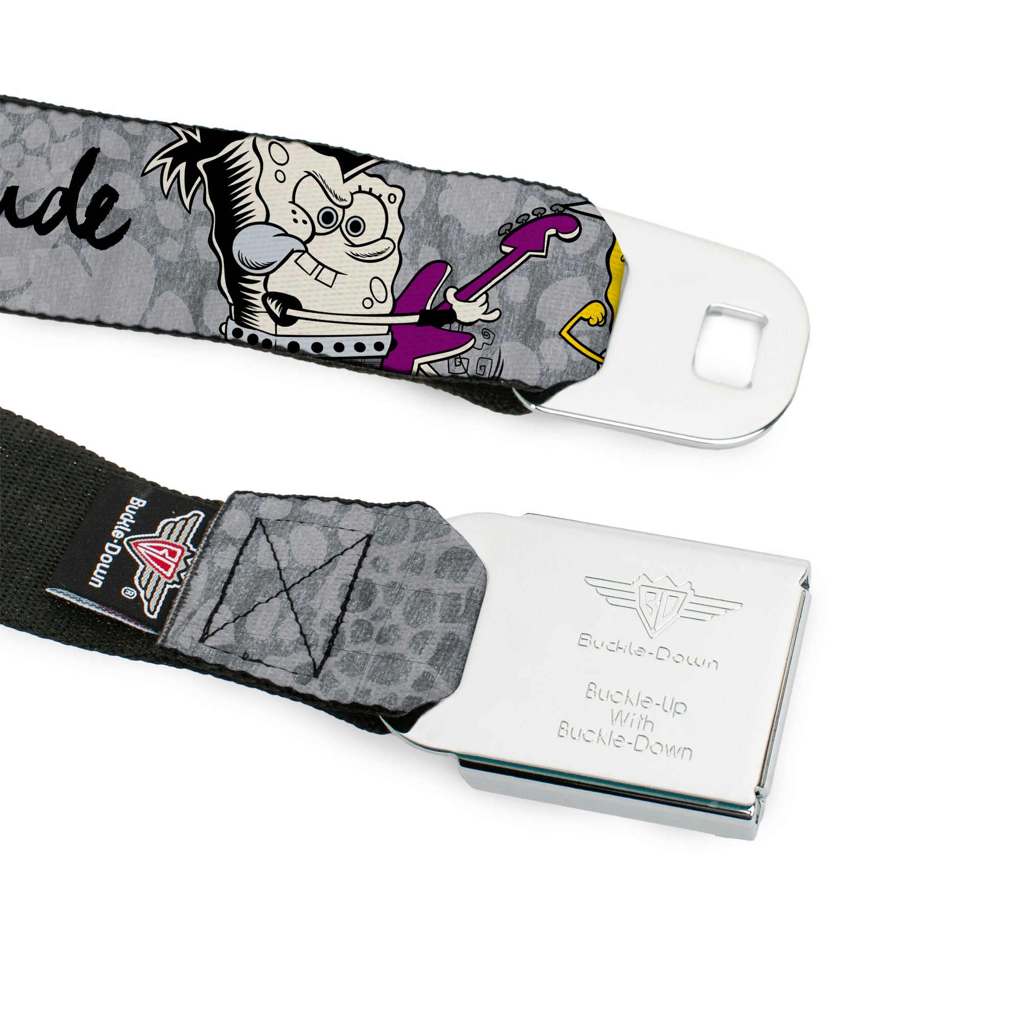 Sponge Bob Face CLOSE-UP Full Color Seatbelt Belt - SpongeBob 3-Poses SPONGEITUDE Grays/Black Webbing Seatbelt Belts SpongeBob SquarePants