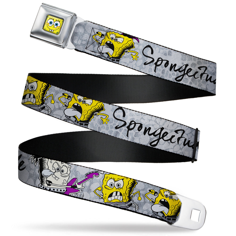 Sponge Bob Face CLOSE-UP Full Color Seatbelt Belt - SpongeBob 3-Poses SPONGEITUDE Grays/Black Webbing Seatbelt Belts SpongeBob SquarePants