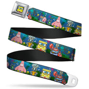 Pixelated SpongeBob Nerd Pose Full Color Blue Seatbelt Belt - SpongeBob & Friends 8-Bit Scene Webbing Seatbelt Belts SpongeBob SquarePants