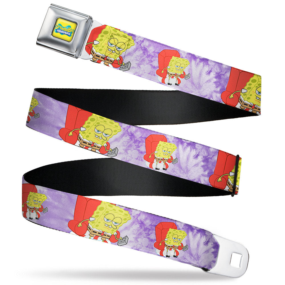 SpongeBob SquarePants Logo Full Color Yellow/Blues Seatbelt Belt - SpongeBob SquarePants Dozing Meme Pose Tie Dye Purples Webbing Seatbelt Belts SpongeBob SquarePants