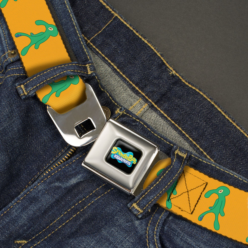 SpongeBob SquarePants Logo Full Color Black/Blues Seatbelt Belt - SpongeBob Squidward Bold and Brash Painting Orange/Green Webbing Seatbelt Belts SpongeBob SquarePants