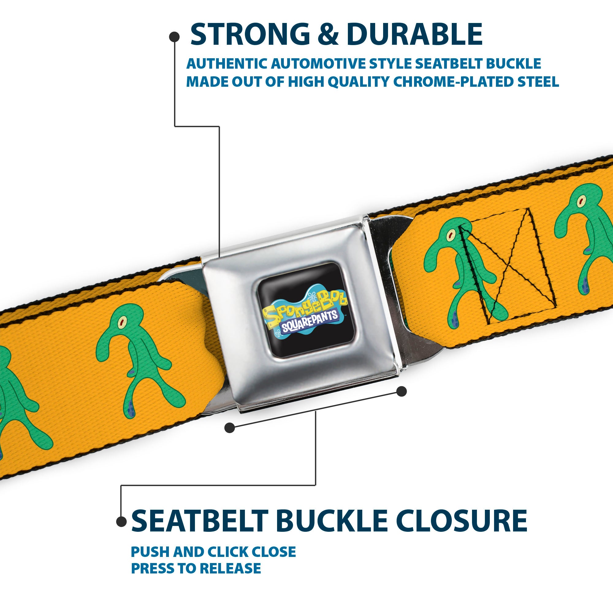 SpongeBob SquarePants Logo Full Color Black/Blues Seatbelt Belt - SpongeBob Squidward Bold and Brash Painting Orange/Green Webbing Seatbelt Belts SpongeBob SquarePants