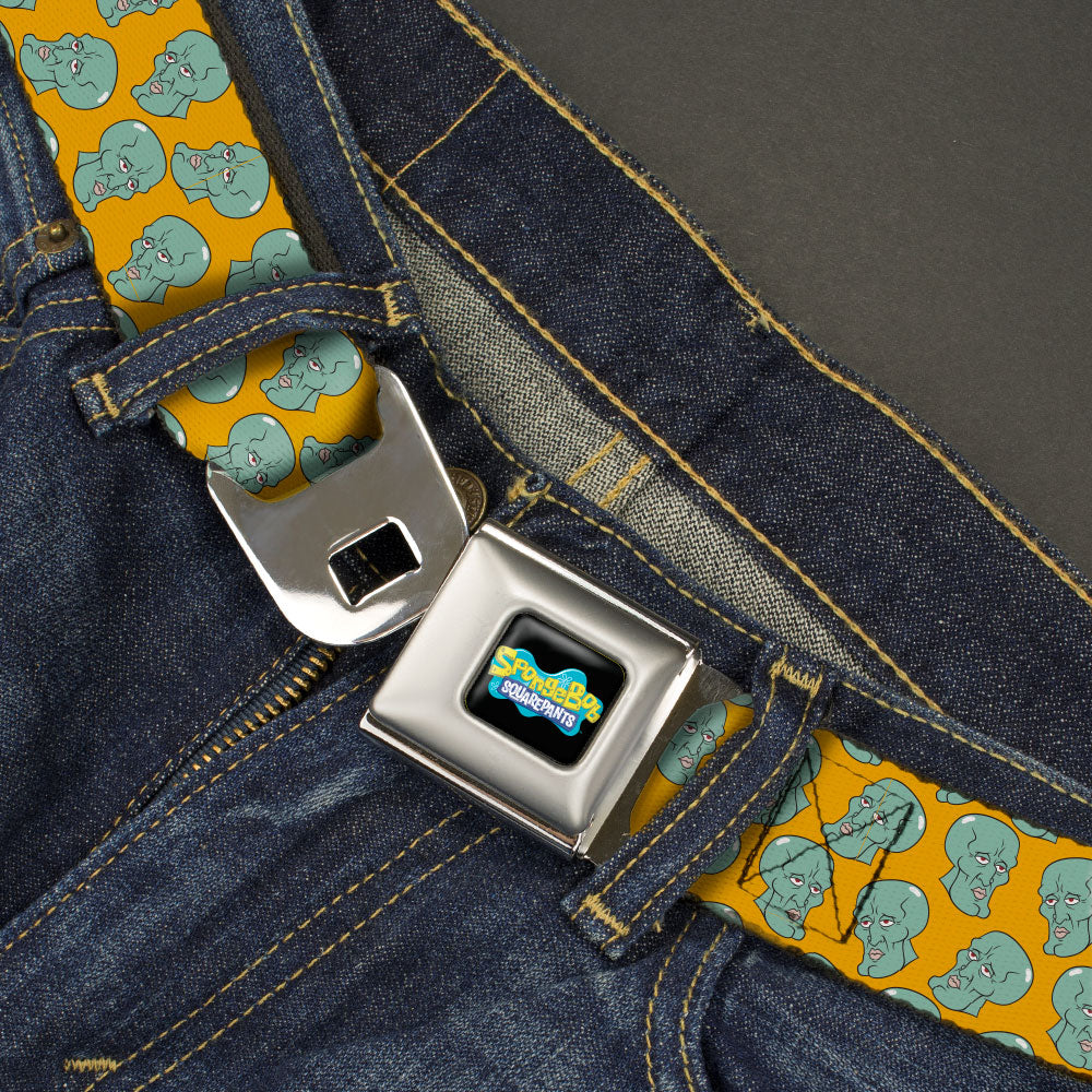 SpongeBob SquarePants Logo Full Color Black/Blues Seatbelt Belt - SpongeBob Handsome Squidward Face Scattered Orange Webbing Seatbelt Belts SpongeBob SquarePants
