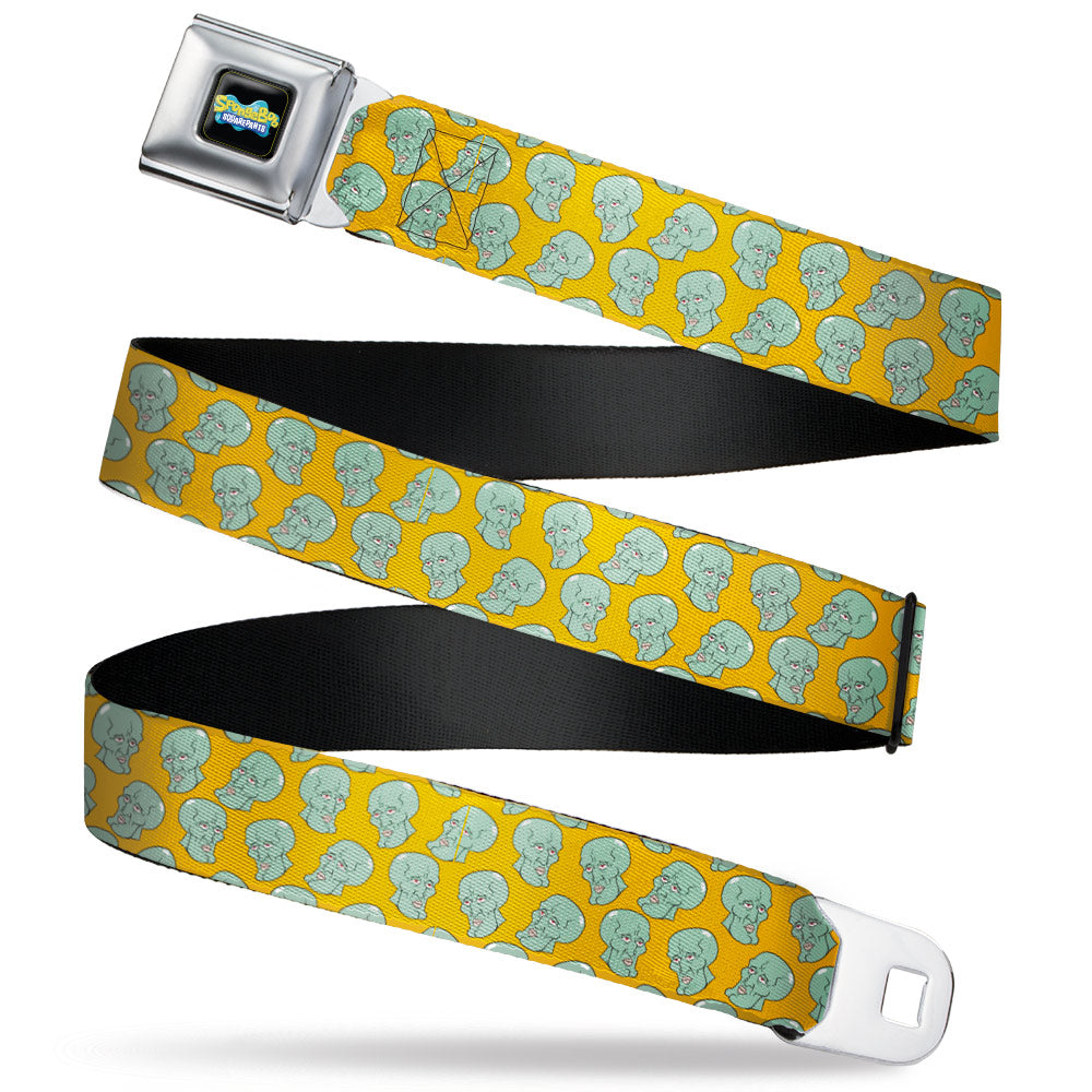 SpongeBob SquarePants Logo Full Color Black/Blues Seatbelt Belt - SpongeBob Handsome Squidward Face Scattered Orange Webbing Seatbelt Belts SpongeBob SquarePants
