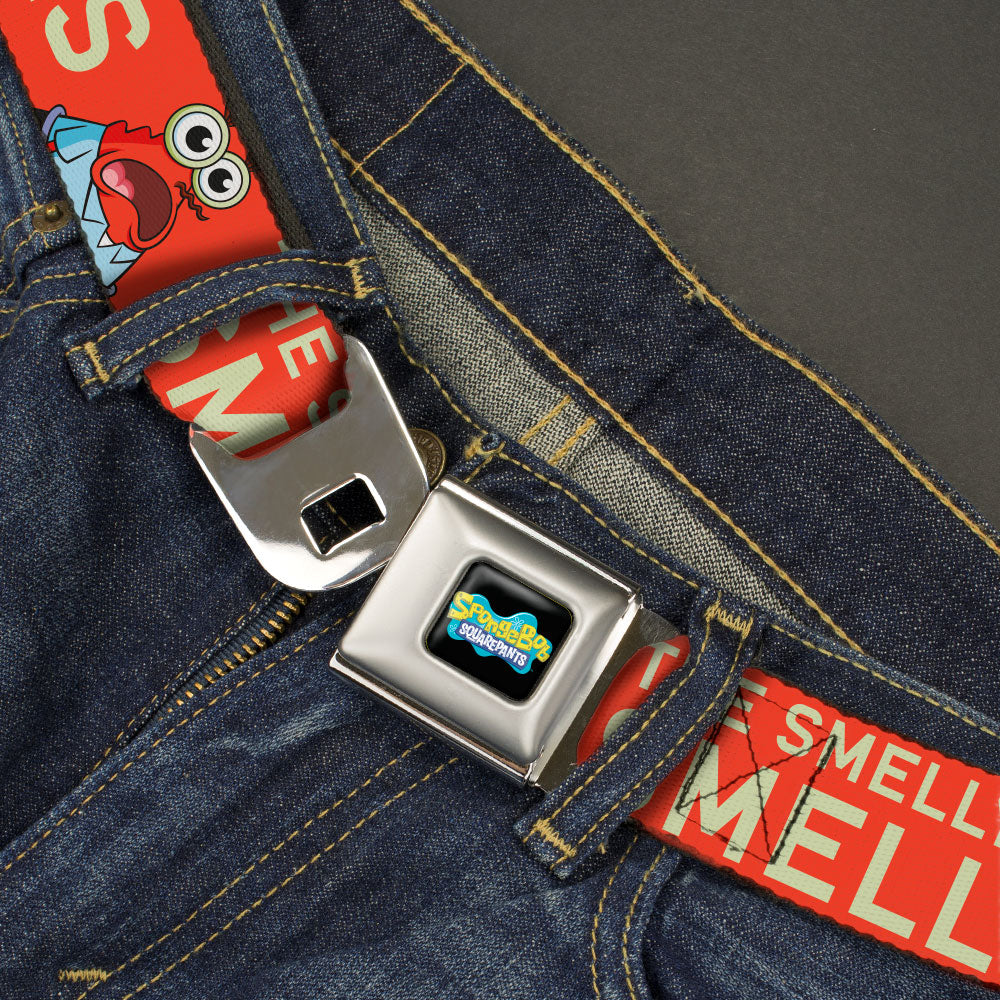 SpongeBob SquarePants Logo Full Color Black/Blues Seatbelt Belt - SpongeBob Mr. Krabs THE SMELLY SMELL THAT SMELLS Pose Orange Webbing Seatbelt Belts SpongeBob SquarePants