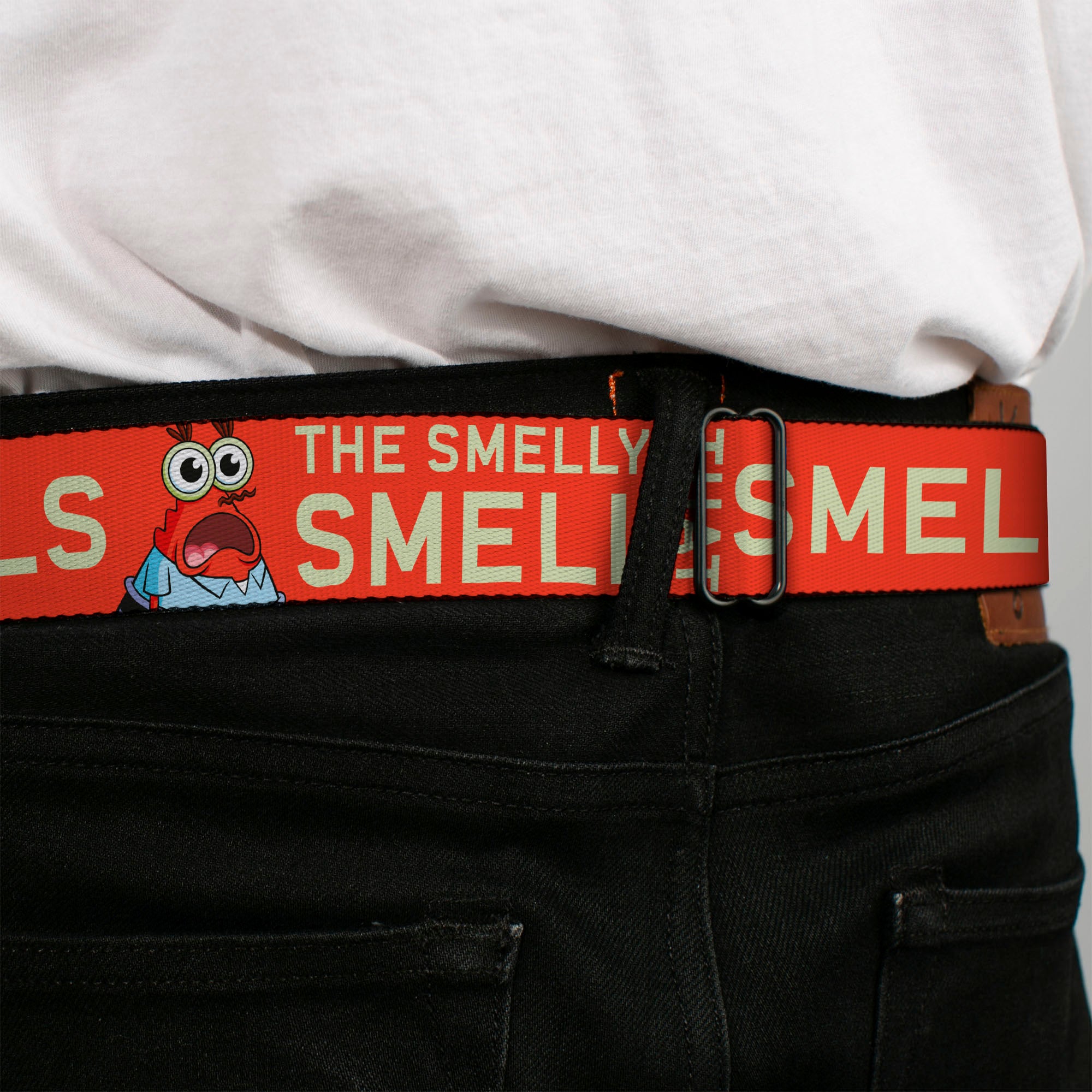 SpongeBob SquarePants Logo Full Color Black/Blues Seatbelt Belt - SpongeBob Mr. Krabs THE SMELLY SMELL THAT SMELLS Pose Orange Webbing Seatbelt Belts SpongeBob SquarePants