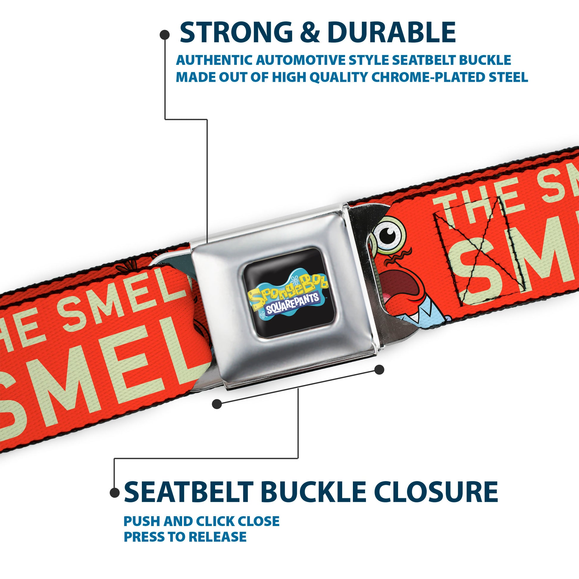 SpongeBob SquarePants Logo Full Color Black/Blues Seatbelt Belt - SpongeBob Mr. Krabs THE SMELLY SMELL THAT SMELLS Pose Orange Webbing Seatbelt Belts SpongeBob SquarePants