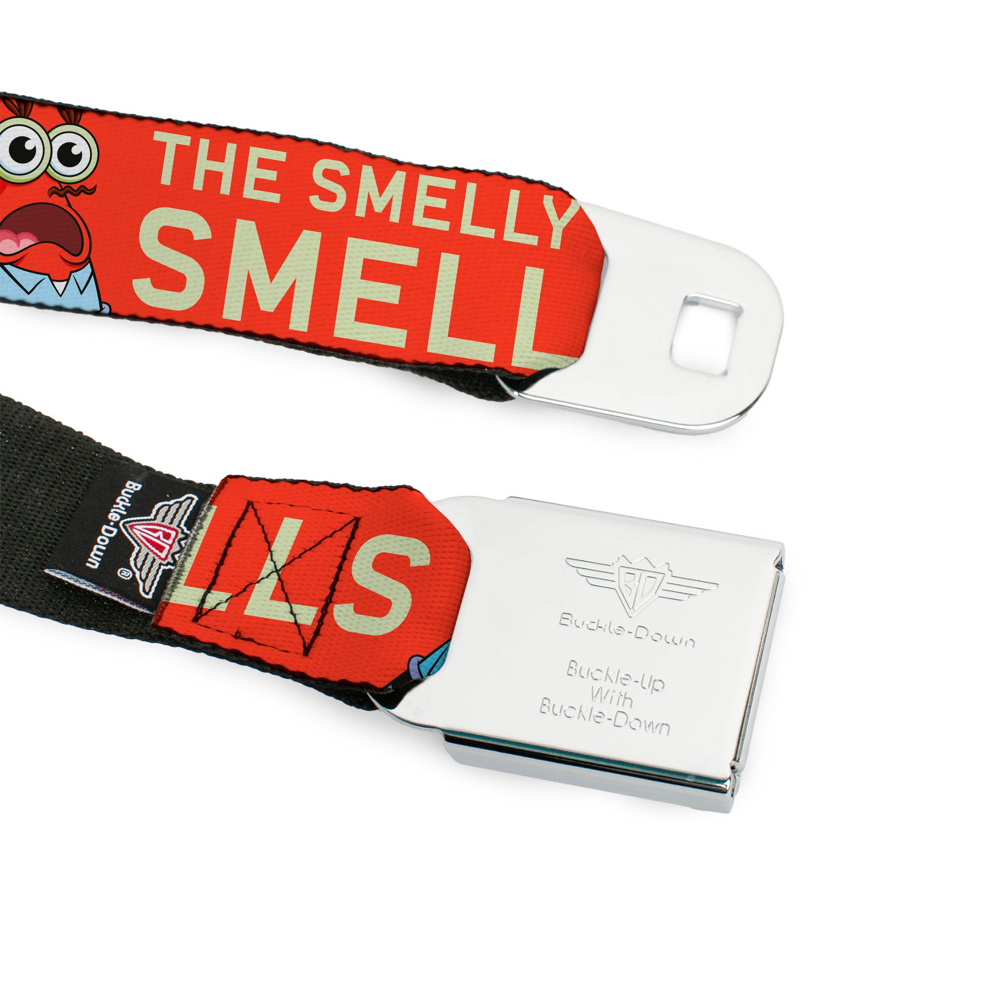 SpongeBob SquarePants Logo Full Color Black/Blues Seatbelt Belt - SpongeBob Mr. Krabs THE SMELLY SMELL THAT SMELLS Pose Orange Webbing Seatbelt Belts SpongeBob SquarePants