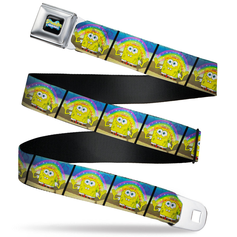 SpongeBob SquarePants Logo Full Color Black/Blues Seatbelt Belt - SpongeBob SquarePants Smiling Rainbow Pose Blocks Webbing Seatbelt Belts SpongeBob SquarePants