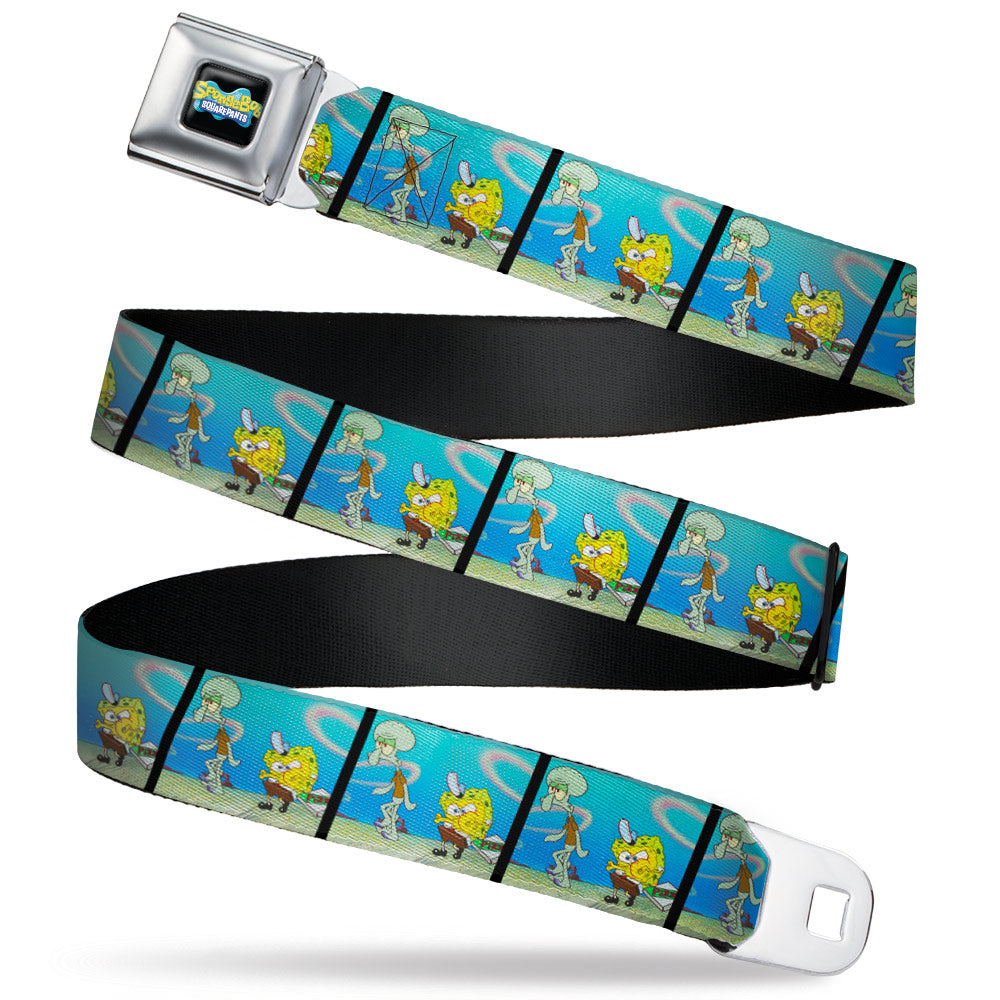 SpongeBob SquarePants Logo Full Color Black/Blues Seatbelt Belt - SpongeBob SquarePants and Squidward Pizza Scene Pose Blocks Webbing Seatbelt Belts SpongeBob SquarePants