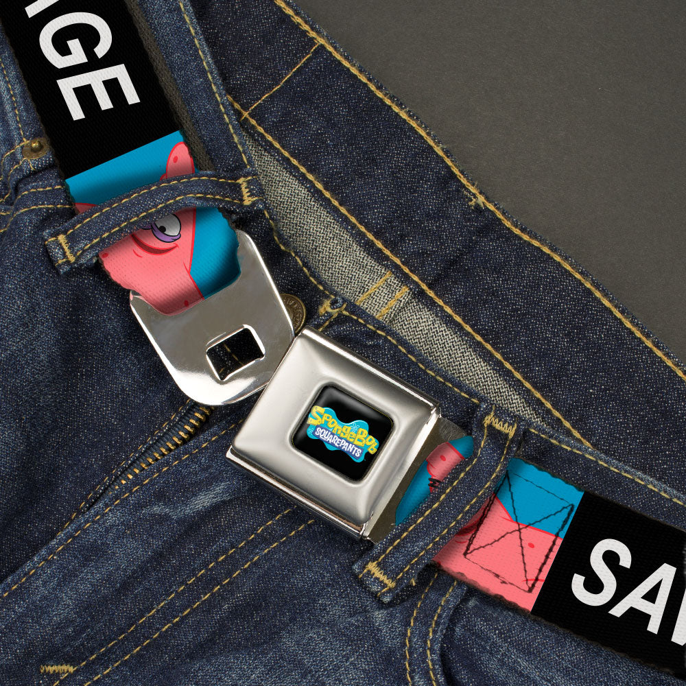 SpongeBob SquarePants Logo Full Color Black/Blues Seatbelt Belt - SpongeBob Patrick Star SAVAGE Pose Block Black/Blue Webbing Seatbelt Belts SpongeBob SquarePants
