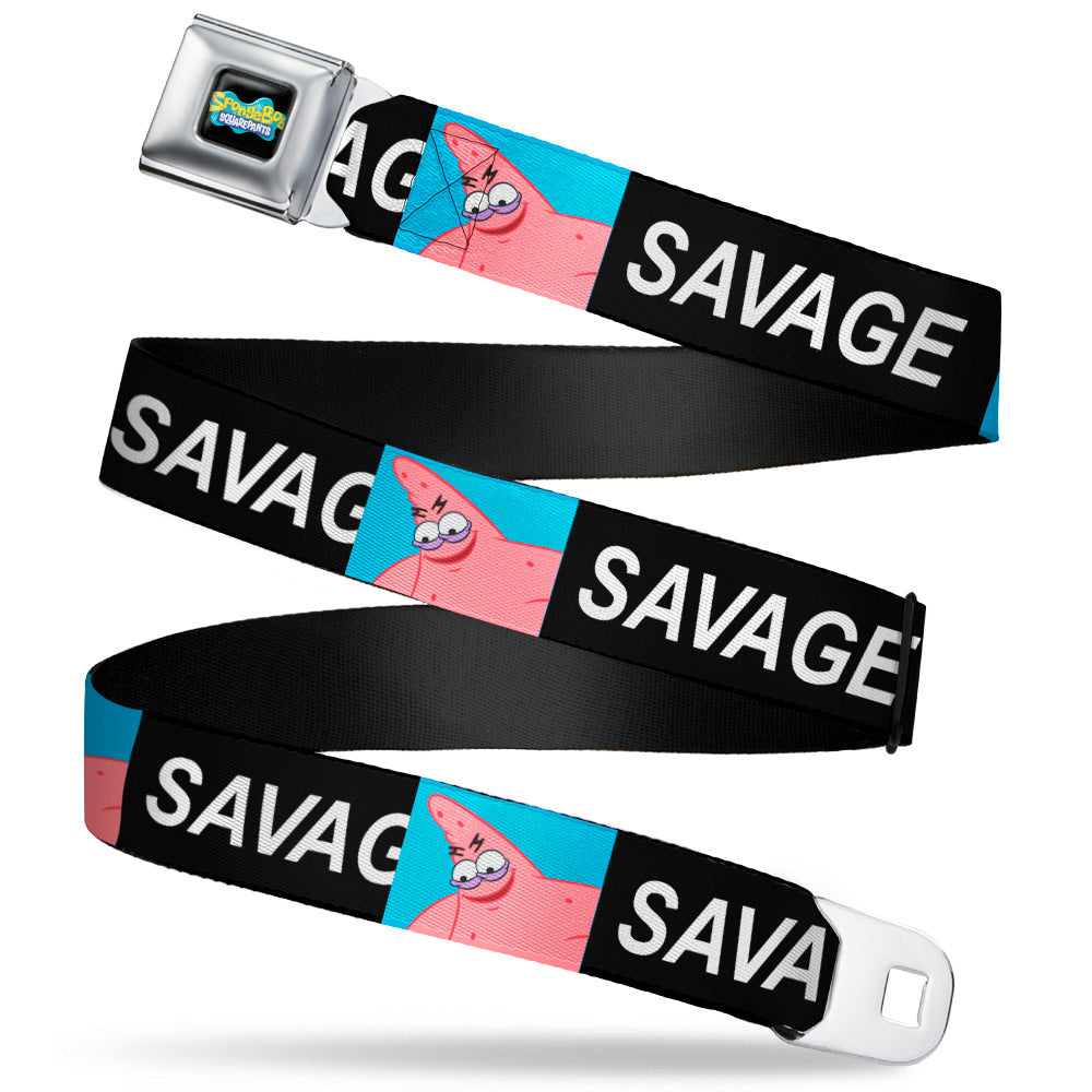 SpongeBob SquarePants Logo Full Color Black/Blues Seatbelt Belt - SpongeBob Patrick Star SAVAGE Pose Block Black/Blue Webbing Seatbelt Belts SpongeBob SquarePants