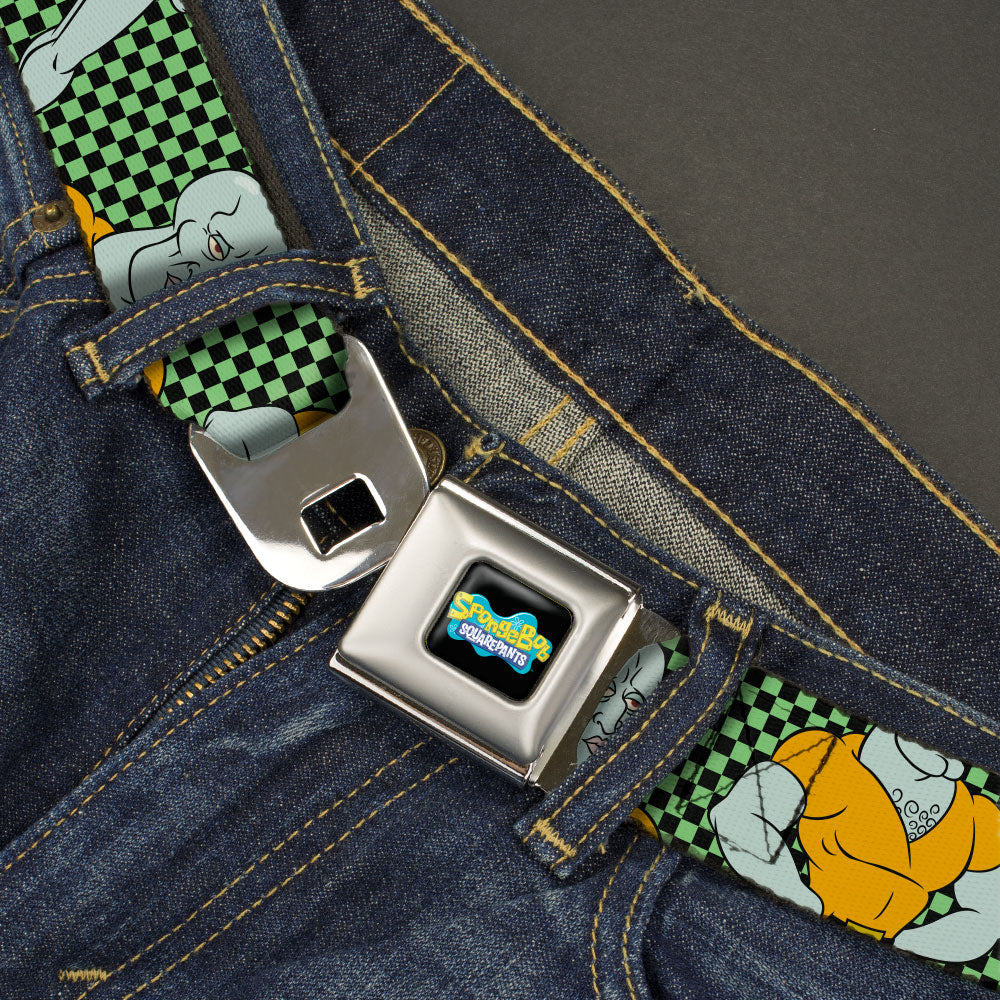 SpongeBob SquarePants Logo Full Color Black/Blues Seatbelt Belt - SpongeBob Handsome Squidward Pose Checker Black/Green Webbing Seatbelt Belts SpongeBob SquarePants