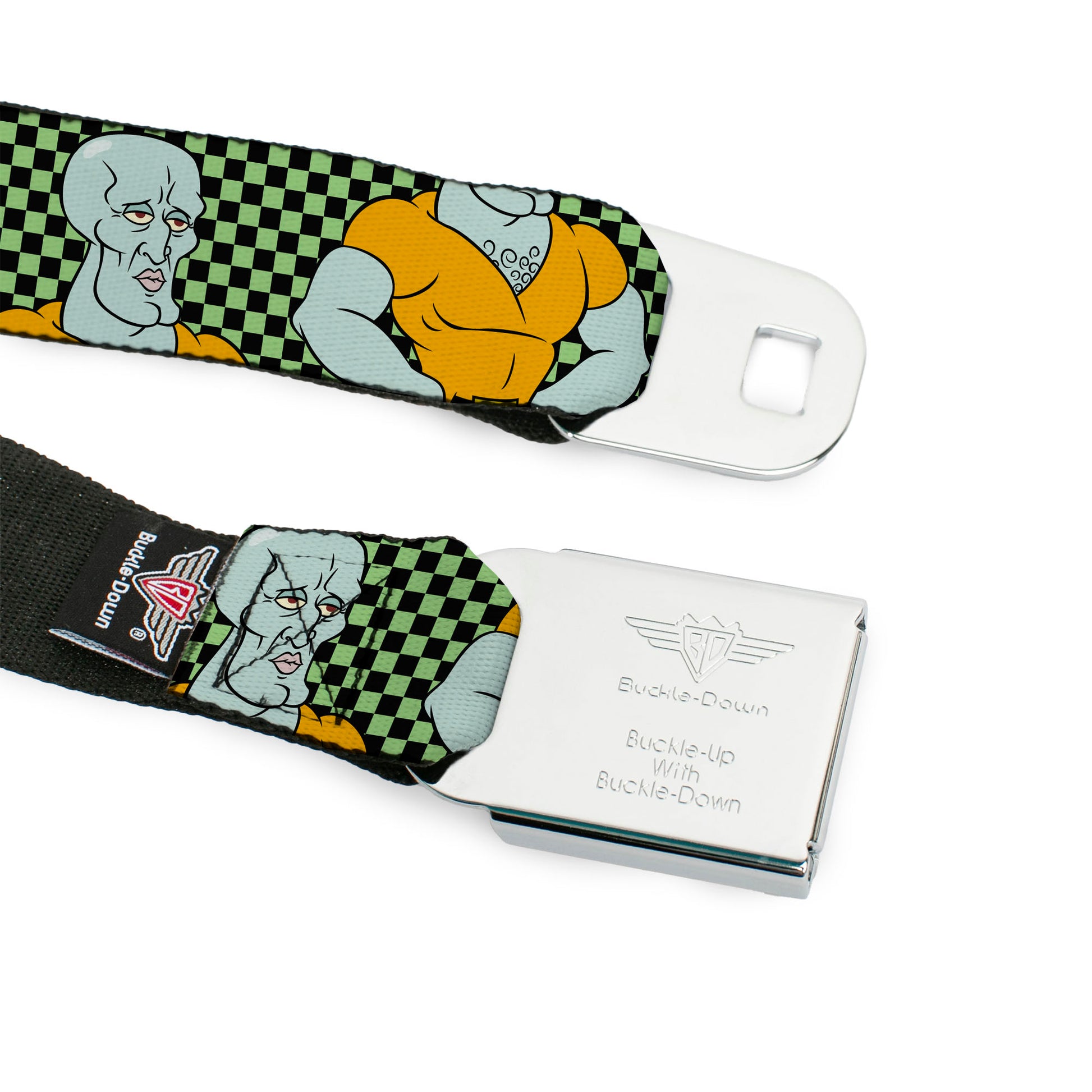 SpongeBob SquarePants Logo Full Color Black/Blues Seatbelt Belt - SpongeBob Handsome Squidward Pose Checker Black/Green Webbing Seatbelt Belts SpongeBob SquarePants