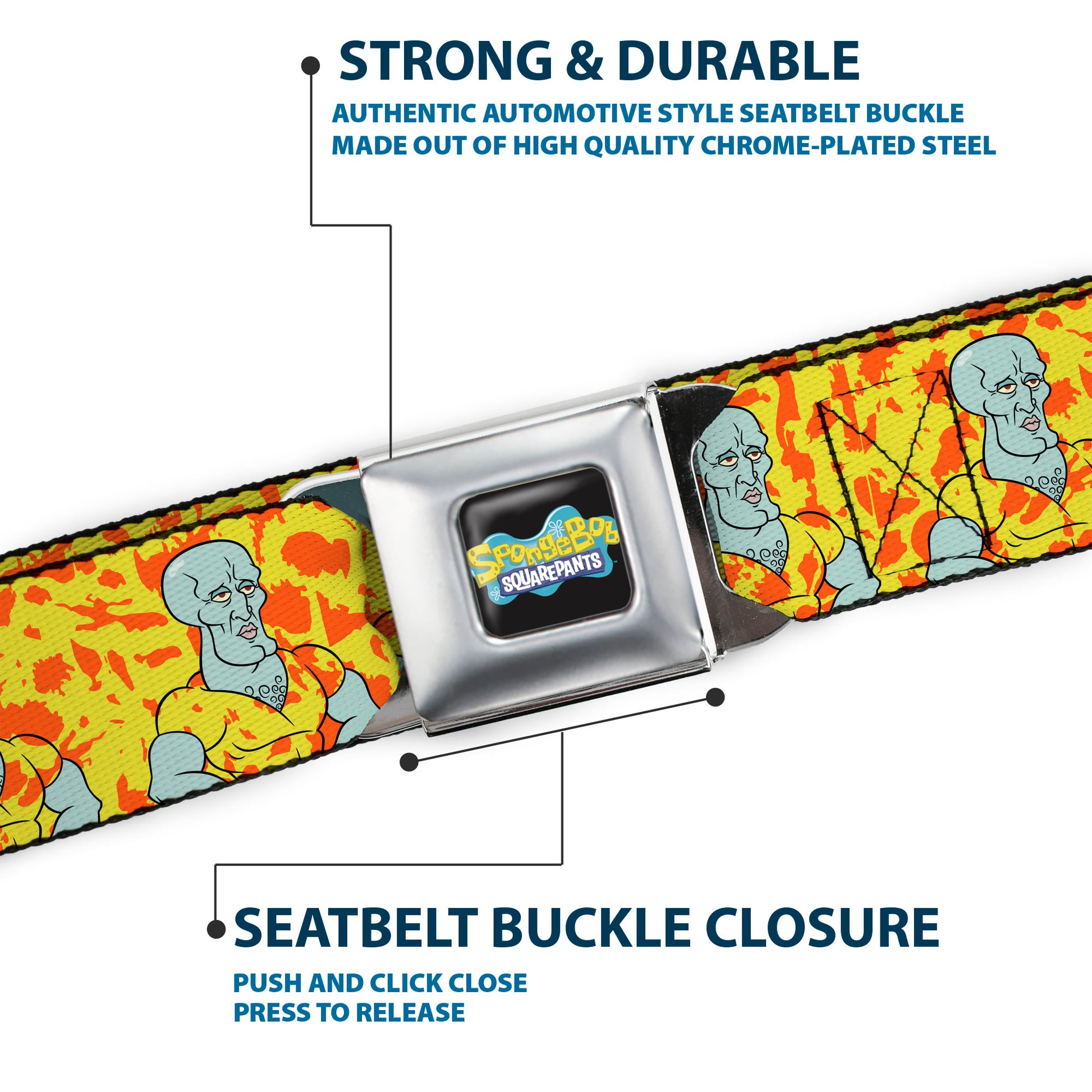 SpongeBob SquarePants Logo Full Color Black/Blues Seatbelt Belt - SpongeBob Handsome Squidward Pose Yellow/Orange Webbing Seatbelt Belts SpongeBob SquarePants