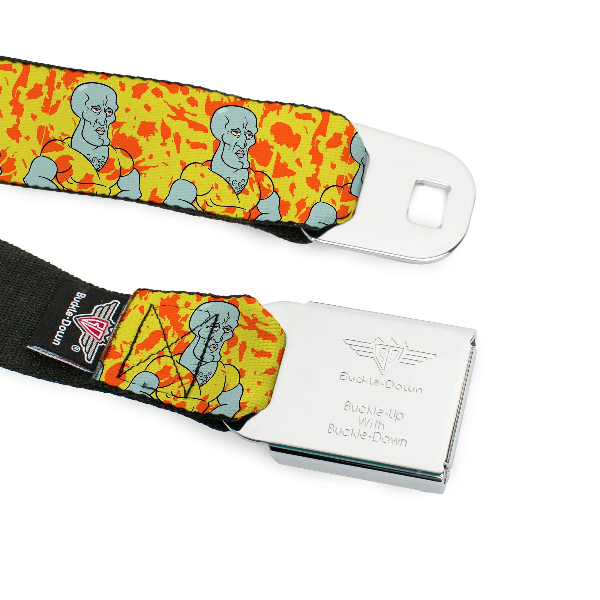 SpongeBob SquarePants Logo Full Color Black/Blues Seatbelt Belt - SpongeBob Handsome Squidward Pose Yellow/Orange Webbing Seatbelt Belts SpongeBob SquarePants