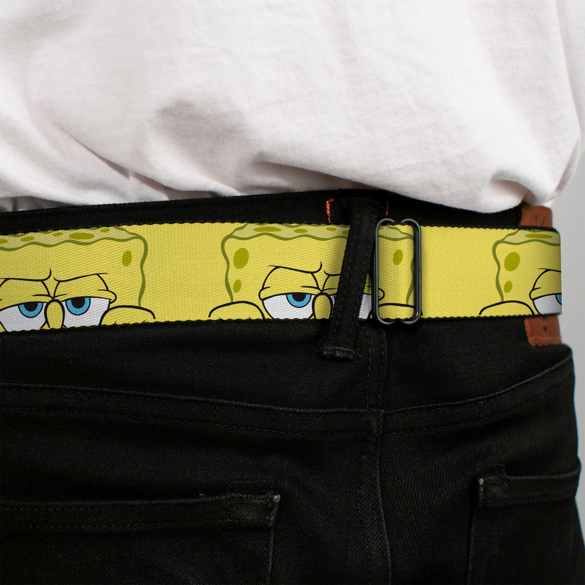 SpongeBob SquarePants Logo Full Color Black/Blues Seatbelt Belt - SpongeBob SquarePants Close-Up Face Yellow Webbing Seatbelt Belts SpongeBob SquarePants