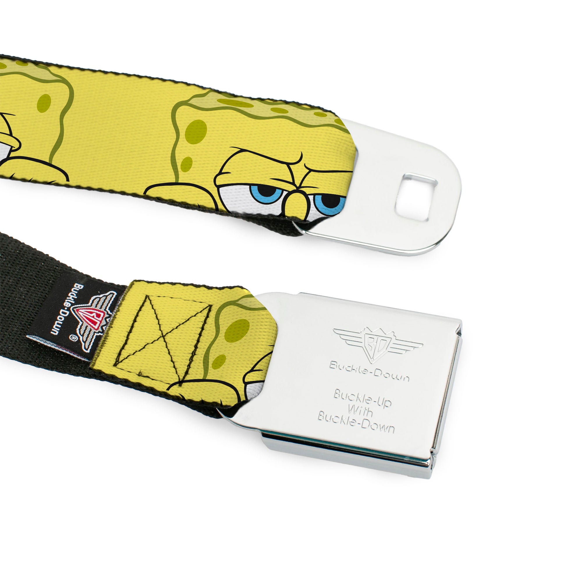 SpongeBob SquarePants Logo Full Color Black/Blues Seatbelt Belt - SpongeBob SquarePants Close-Up Face Yellow Webbing Seatbelt Belts SpongeBob SquarePants