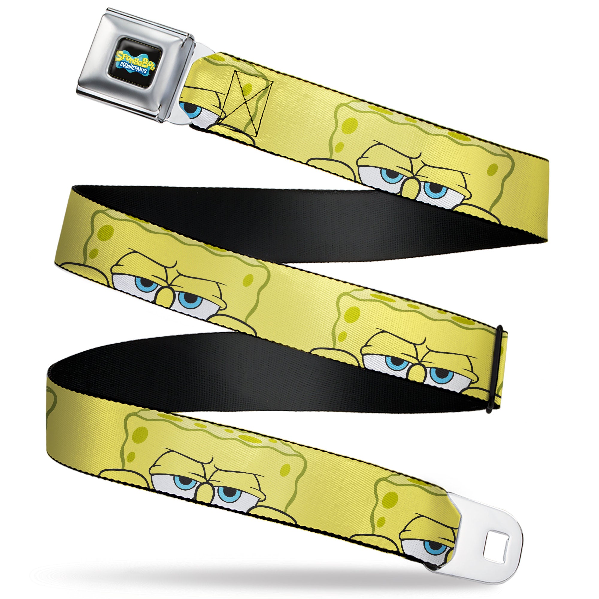 SpongeBob SquarePants Logo Full Color Black/Blues Seatbelt Belt - SpongeBob SquarePants Close-Up Face Yellow Webbing Seatbelt Belts SpongeBob SquarePants