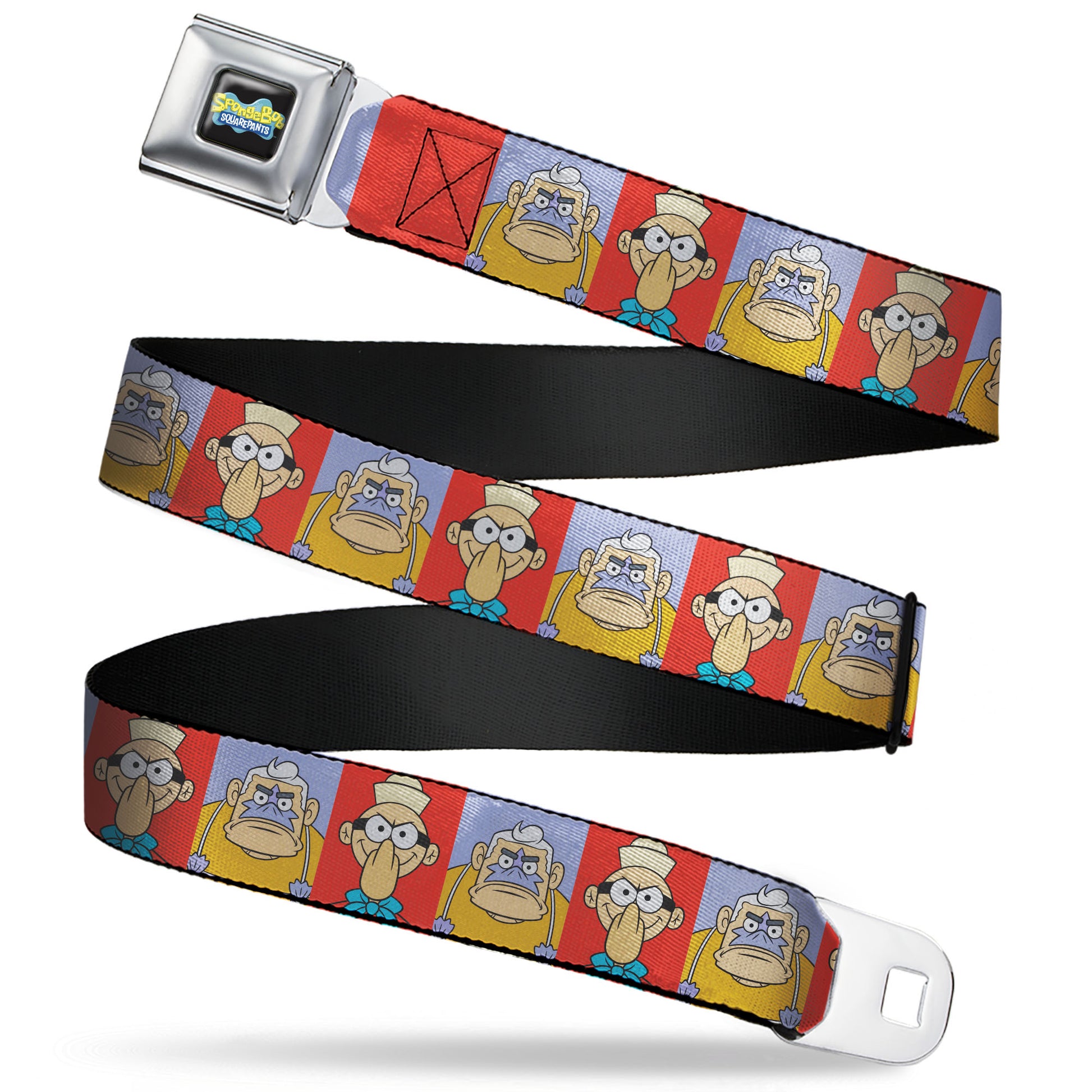 SpongeBob SquarePants Logo Full Color Black/Blues Seatbelt Belt - Barnacle Boy and Mermaid Man Pose Blocks Red/Blue Webbing Seatbelt Belts SpongeBob SquarePants