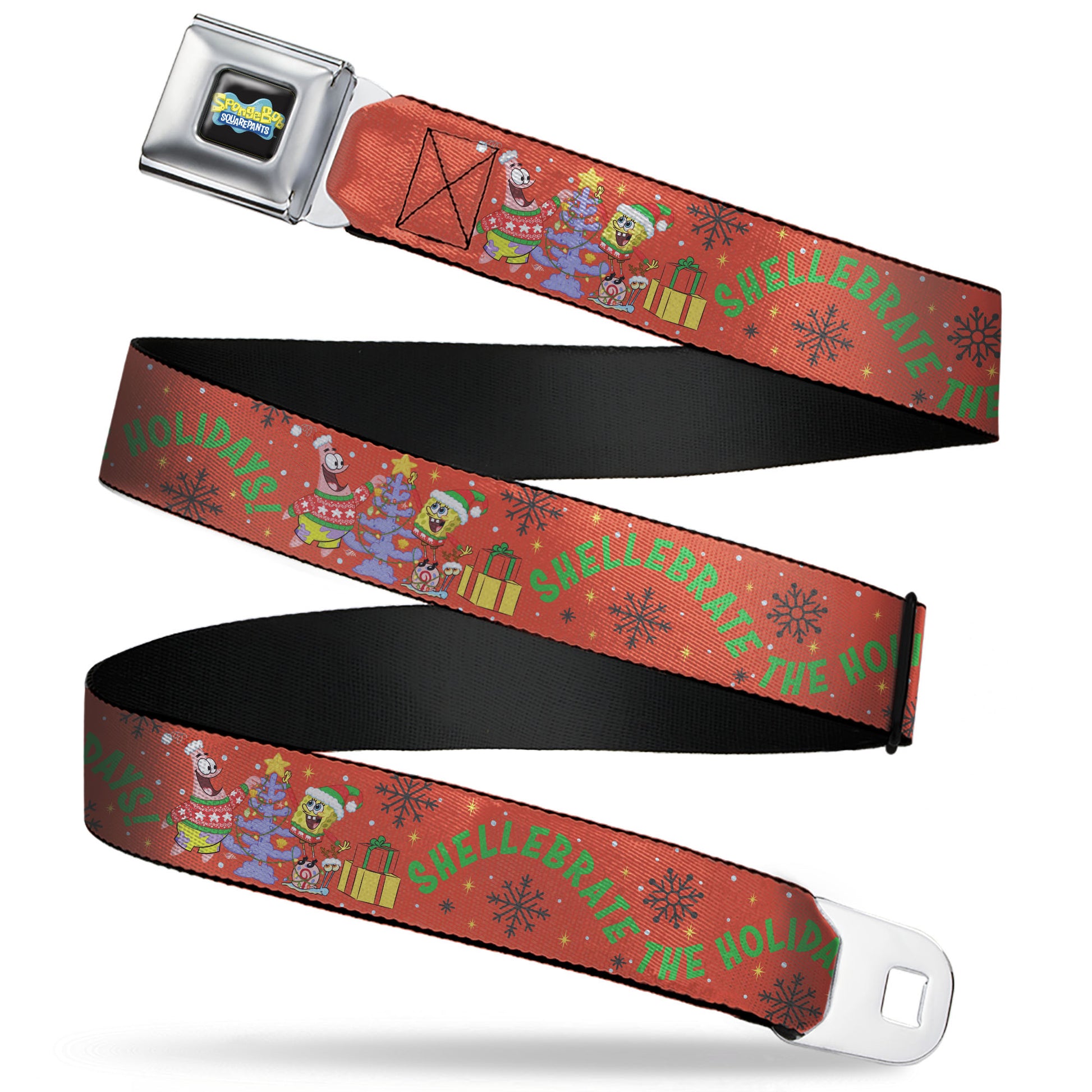 SpongeBob SquarePants Logo Full Color Black/Blues Seatbelt Belt - SpongeBob and Patrick Star SHELLEBRATE HOLIDAYS! Pose Red Webbing Seatbelt Belts SpongeBob SquarePants