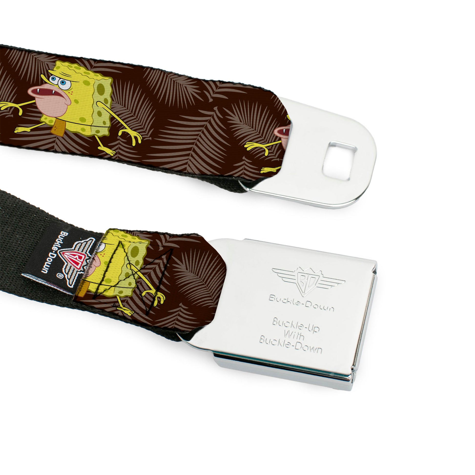 SpongeBob SquarePants Logo Full Color Yellows/Blues Seatbelt Belt - Primitive SpongeBob SquarePants Pose and Leaves Black/Gray Webbing Seatbelt Belts SpongeBob SquarePants