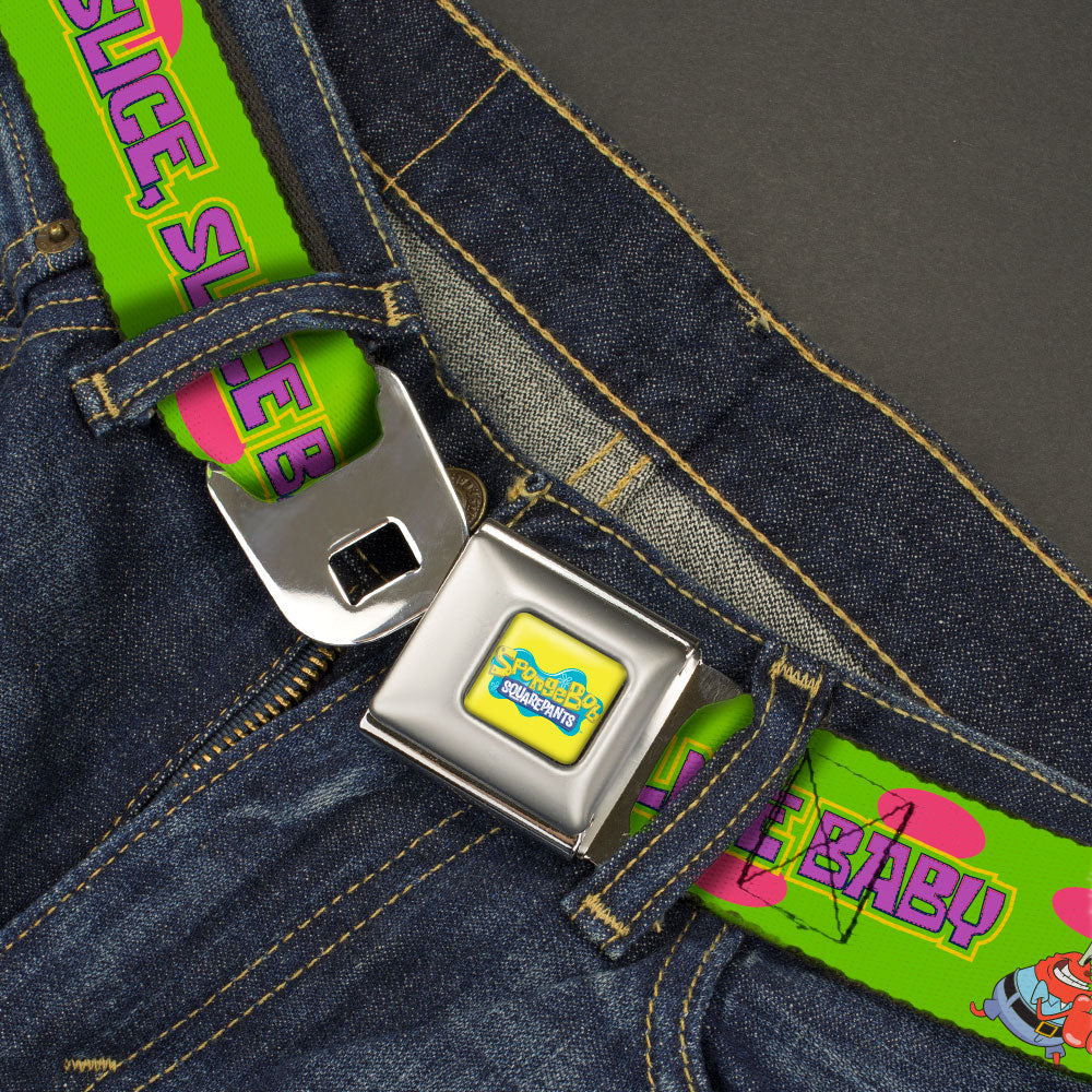 SpongeBob SquarePants Logo Full Color Yellows/Blues Seatbelt Belt - SpongeBob SquarePants and Friends SLICE SLICE BABY Pose Green Webbing Seatbelt Belts SpongeBob SquarePants