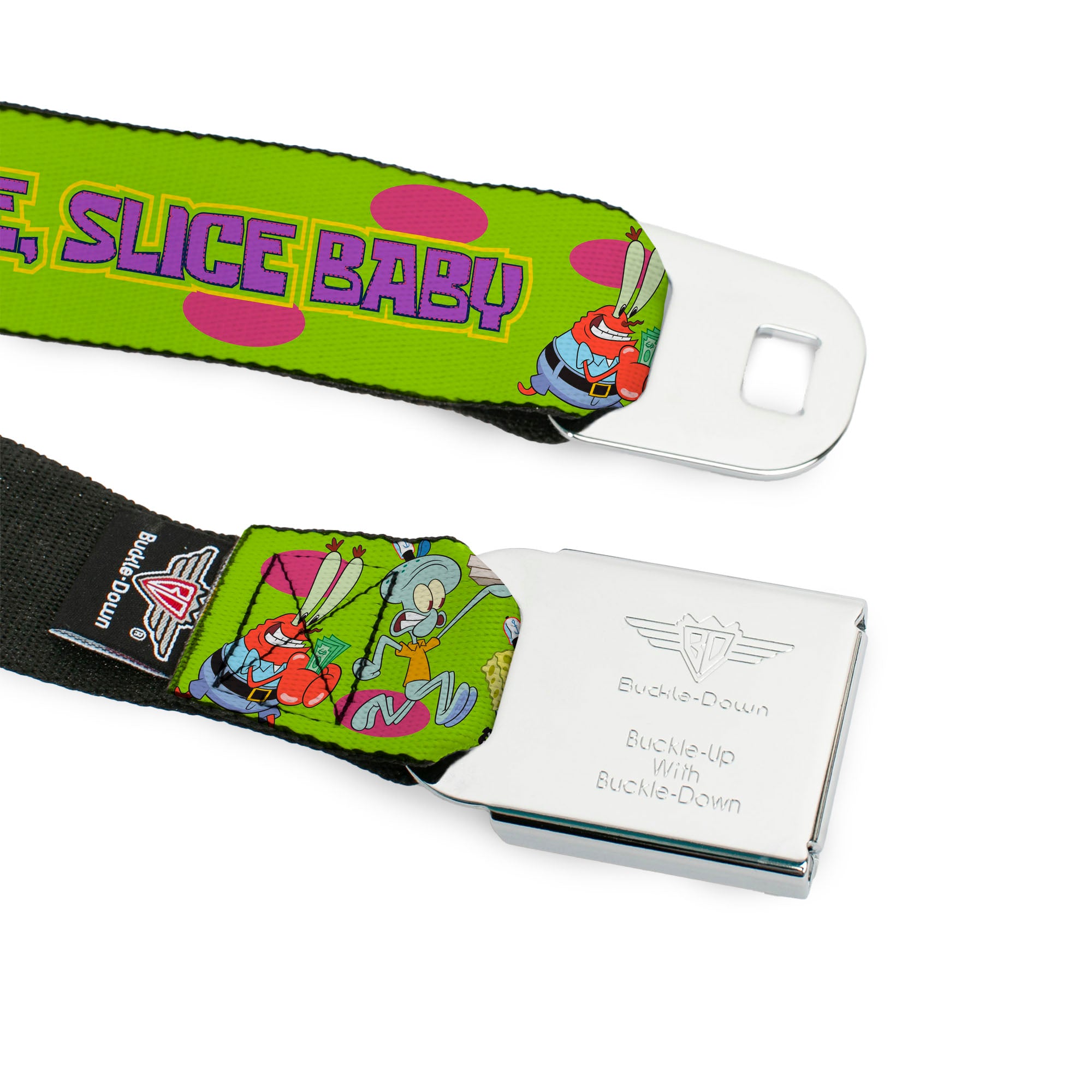 SpongeBob SquarePants Logo Full Color Yellows/Blues Seatbelt Belt - SpongeBob SquarePants and Friends SLICE SLICE BABY Pose Green Webbing Seatbelt Belts SpongeBob SquarePants
