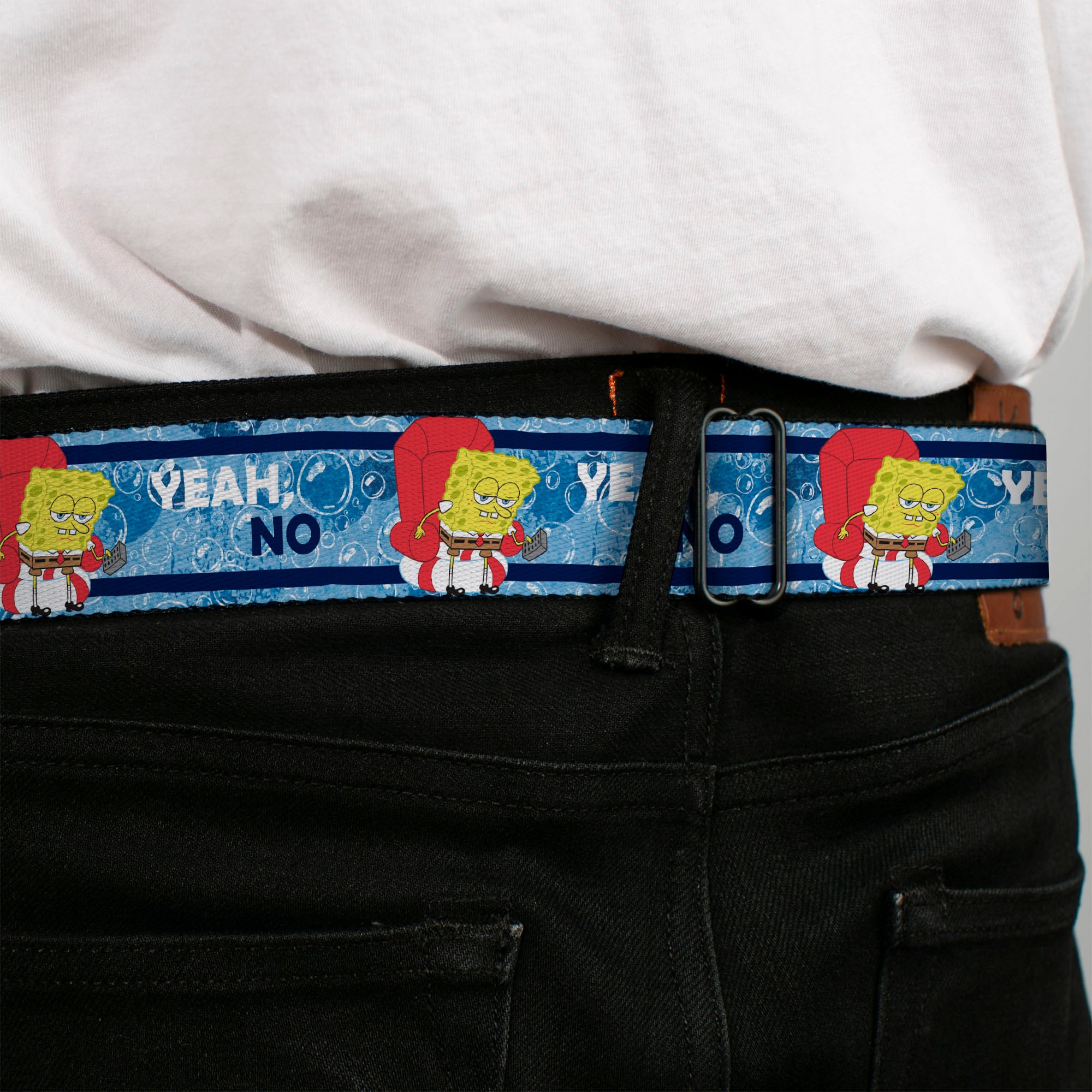 SpongeBob SquarePants Logo Full Color Yellows/Blues Seatbelt Belt - SpongeBob SquarePants Imma Head Out YEAH NO Pose Blues Webbing Seatbelt Belts SpongeBob SquarePants