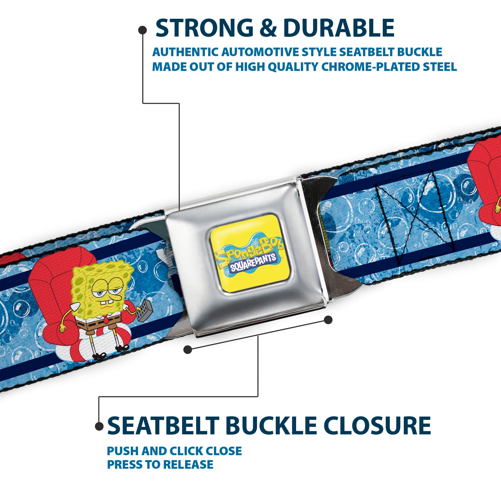 SpongeBob SquarePants Logo Full Color Yellows/Blues Seatbelt Belt - SpongeBob SquarePants Imma Head Out YEAH NO Pose Blues Webbing Seatbelt Belts SpongeBob SquarePants