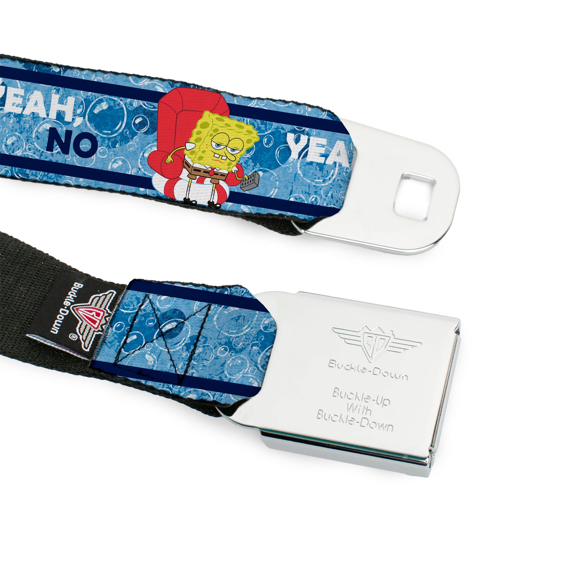 SpongeBob SquarePants Logo Full Color Yellows/Blues Seatbelt Belt - SpongeBob SquarePants Imma Head Out YEAH NO Pose Blues Webbing Seatbelt Belts SpongeBob SquarePants