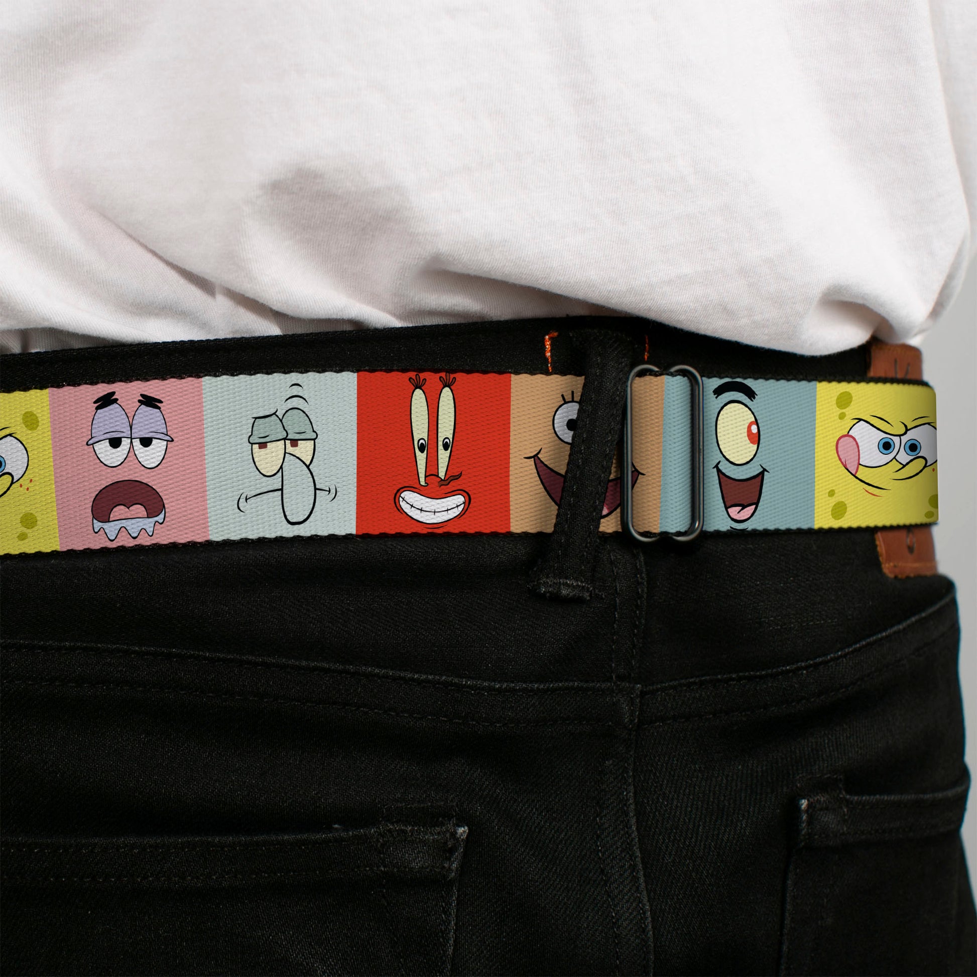 SpongeBob SquarePants Logo Full Color Blues Seatbelt Belt - SpongeBob SquarePants and Friends Expression Blocks Multi Color Webbing Seatbelt Belts SpongeBob SquarePants