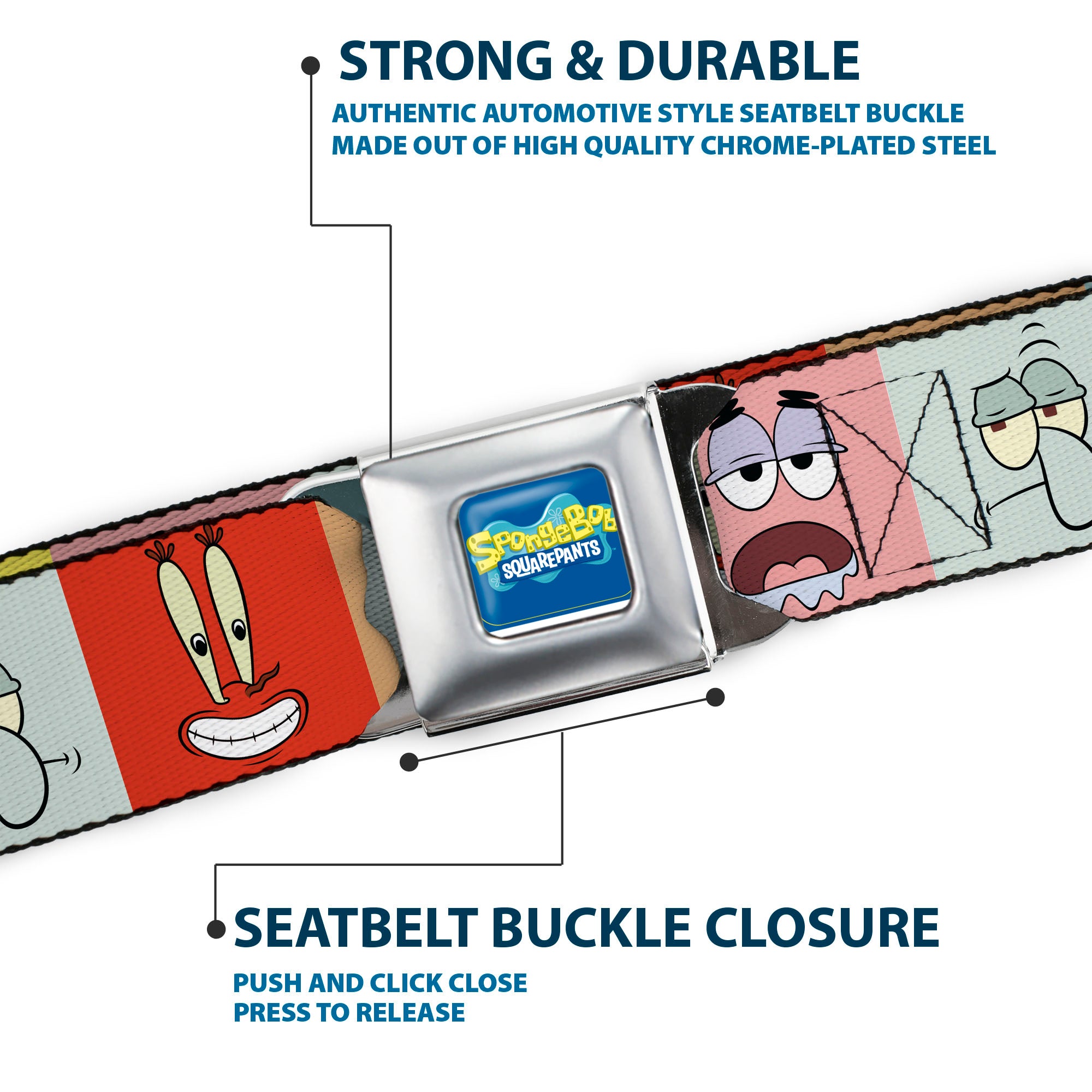 SpongeBob SquarePants Logo Full Color Blues Seatbelt Belt - SpongeBob SquarePants and Friends Expression Blocks Multi Color Webbing Seatbelt Belts SpongeBob SquarePants