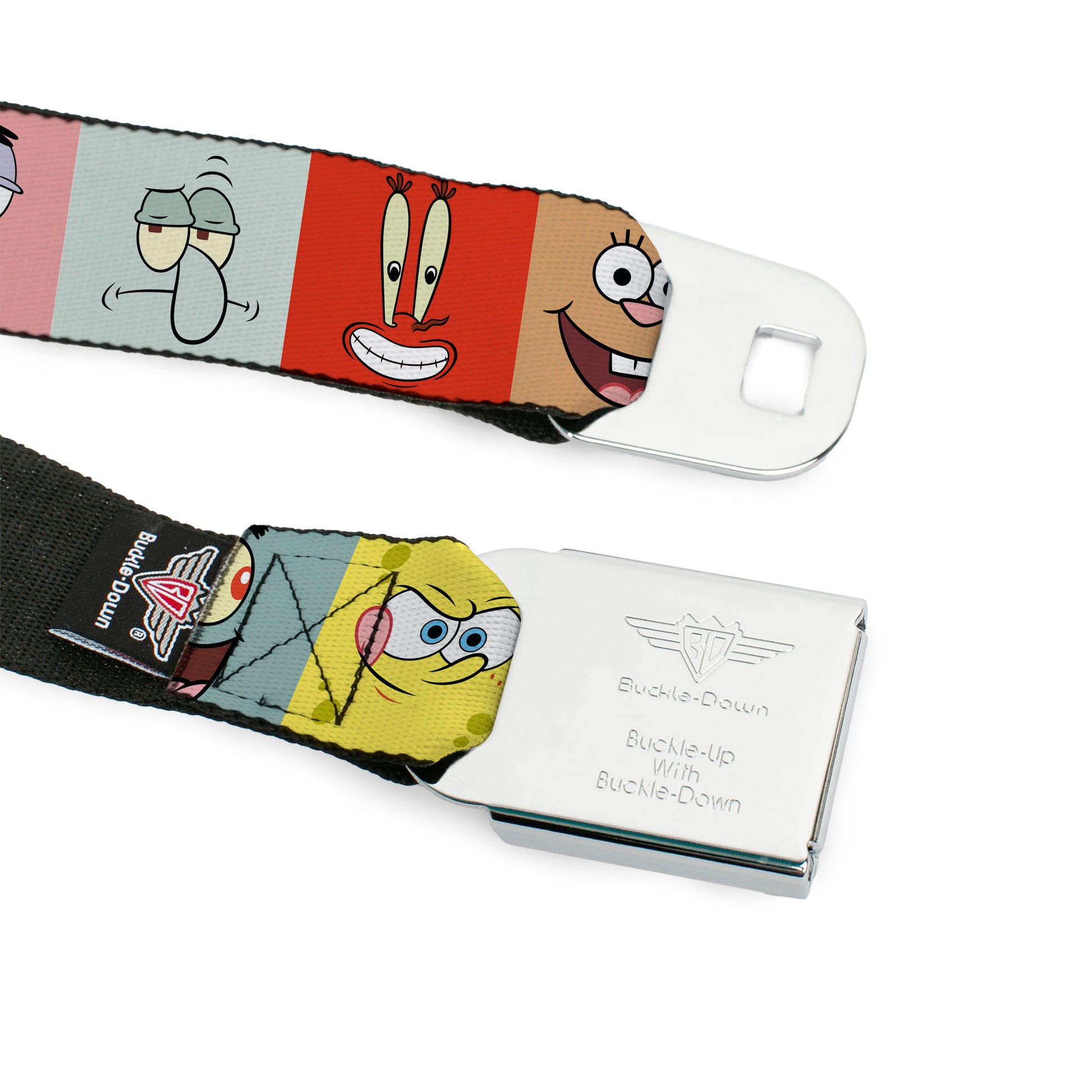 SpongeBob SquarePants Logo Full Color Blues Seatbelt Belt - SpongeBob SquarePants and Friends Expression Blocks Multi Color Webbing Seatbelt Belts SpongeBob SquarePants
