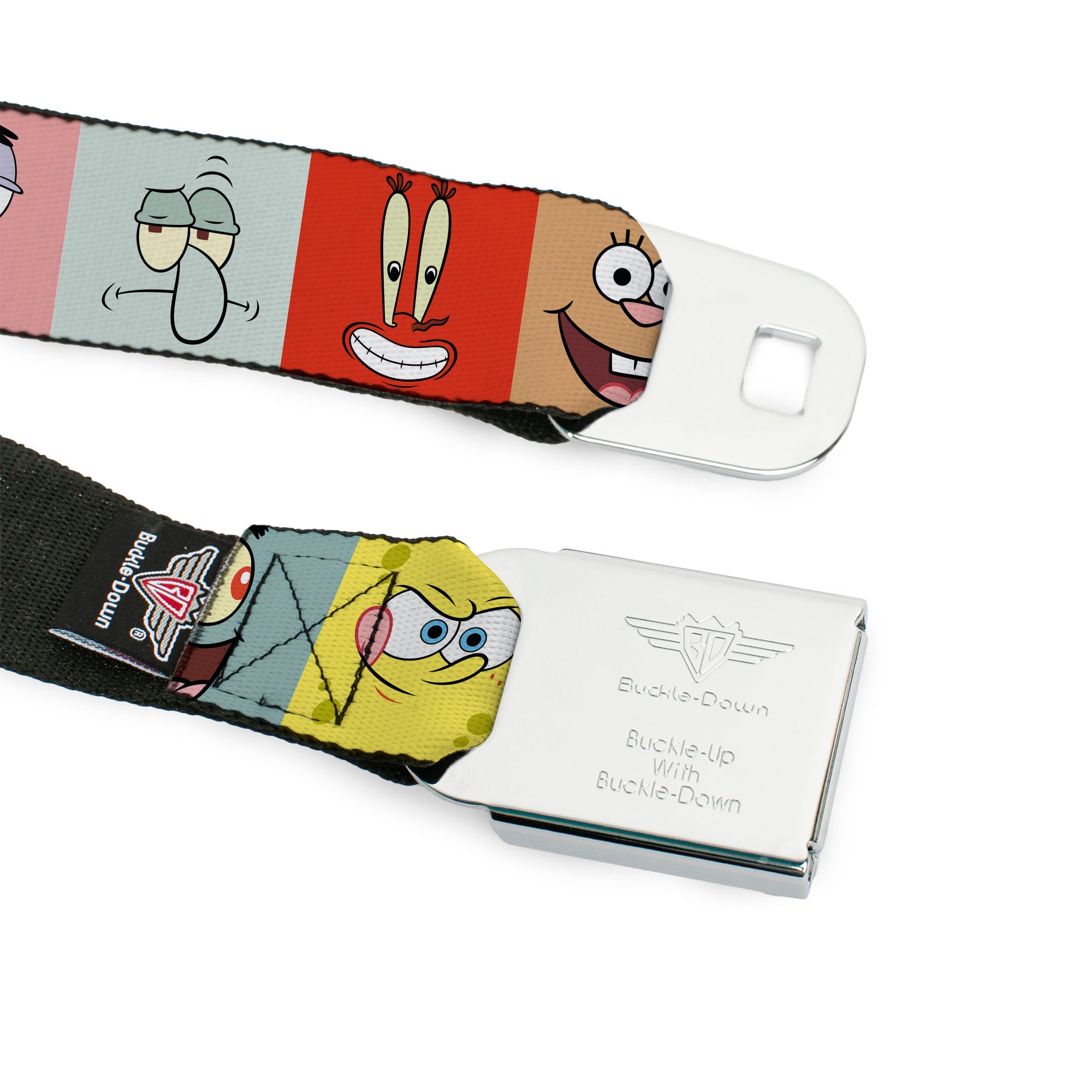 SpongeBob SquarePants Logo Full Color Blues Seatbelt Belt - SpongeBob SquarePants and Friends Expression Blocks Multi Color Webbing Seatbelt Belts SpongeBob SquarePants