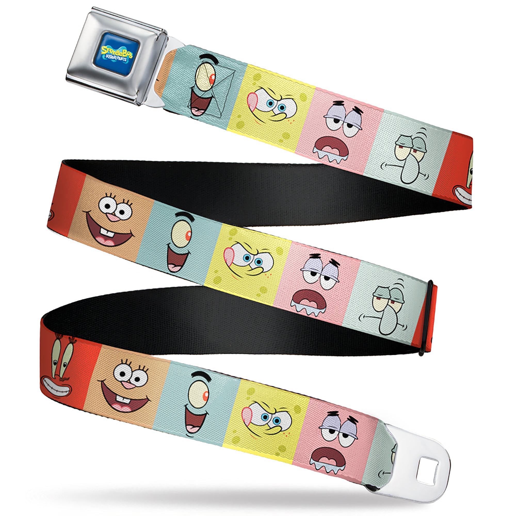 SpongeBob SquarePants Logo Full Color Blues Seatbelt Belt - SpongeBob SquarePants and Friends Expression Blocks Multi Color Webbing Seatbelt Belts SpongeBob SquarePants