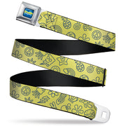 SpongeBob SquarePants Logo Full Color Blues Seatbelt Belt - SpongeBob SquarePants and Friends Line Art Collage Yellow/Gray Webbing Seatbelt Belts SpongeBob SquarePants