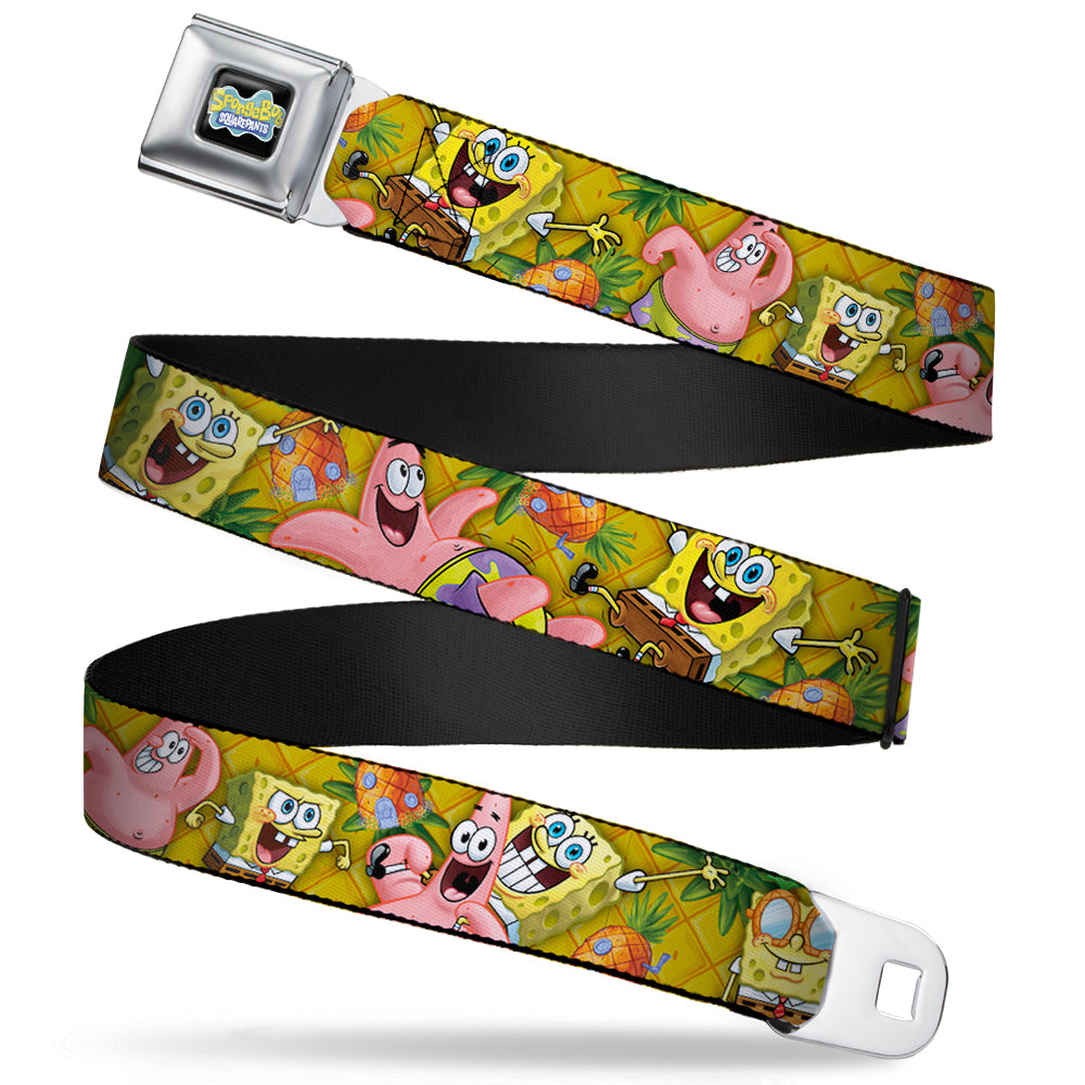 SpongeBob SquarePants Logo Full Color Black Seatbelt Belt - SpongeBob & Patrick Starfish Poses Pineapple Gold Webbing Seatbelt Belts SpongeBob SquarePants