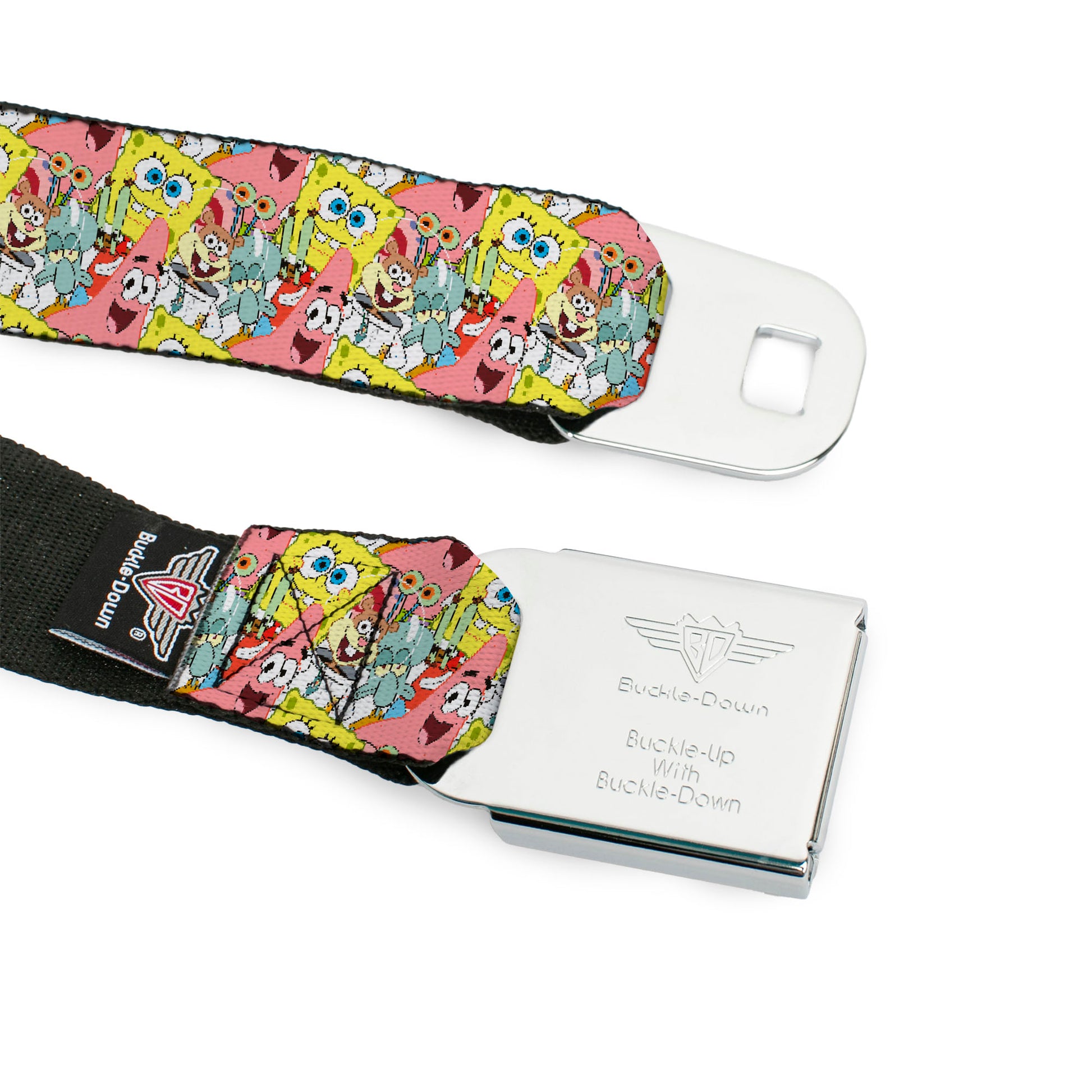 SpongeBob SquarePants Logo Full Color Black Seatbelt Belt - SpongeBob 5-Characters Stacked Webbing Seatbelt Belts SpongeBob SquarePants