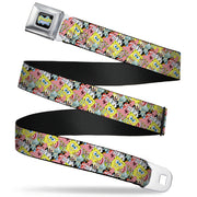 SpongeBob SquarePants Logo Full Color Black Seatbelt Belt - SpongeBob 5-Characters Stacked Webbing Seatbelt Belts SpongeBob SquarePants