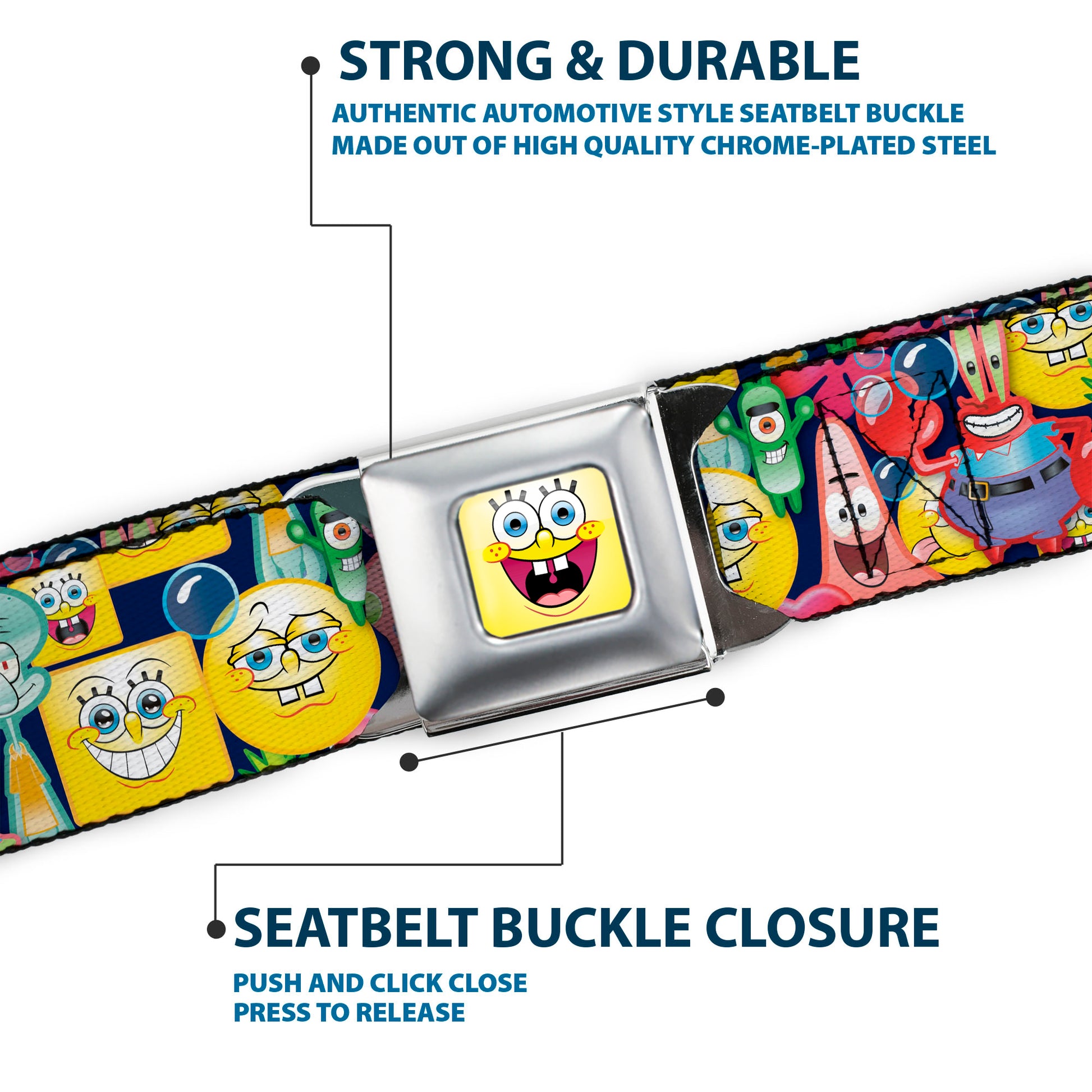 SpongeBob Open Mouth Smile Full Color Seatbelt Belt - SpongeBob Expressions & Friends Stacked Webbing Seatbelt Belts SpongeBob SquarePants