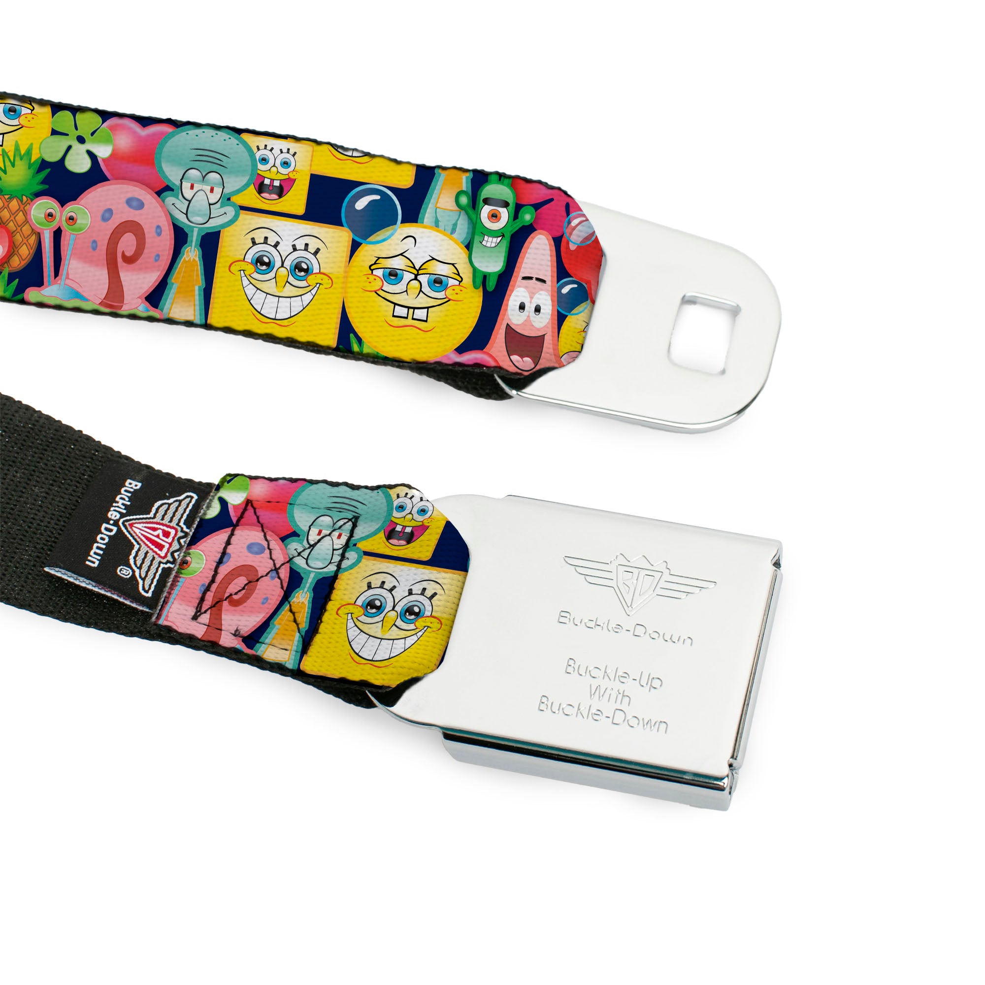 SpongeBob Open Mouth Smile Full Color Seatbelt Belt - SpongeBob Expressions & Friends Stacked Webbing Seatbelt Belts SpongeBob SquarePants