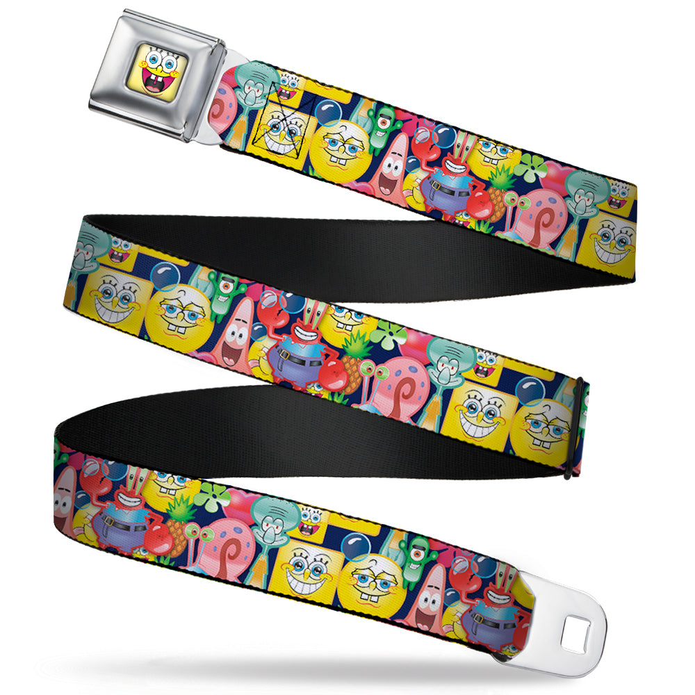 SpongeBob Open Mouth Smile Full Color Seatbelt Belt - SpongeBob Expressions & Friends Stacked Webbing Seatbelt Belts SpongeBob SquarePants