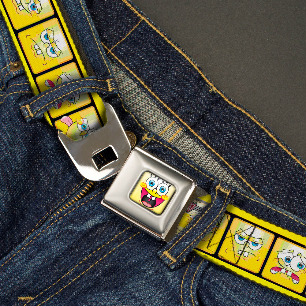SpongeBob Open Mouth Smile Full Color Seatbelt Belt - SpongeBob 10-Expressions Filmstrip Yellows/Black/White Webbing Seatbelt Belts SpongeBob SquarePants