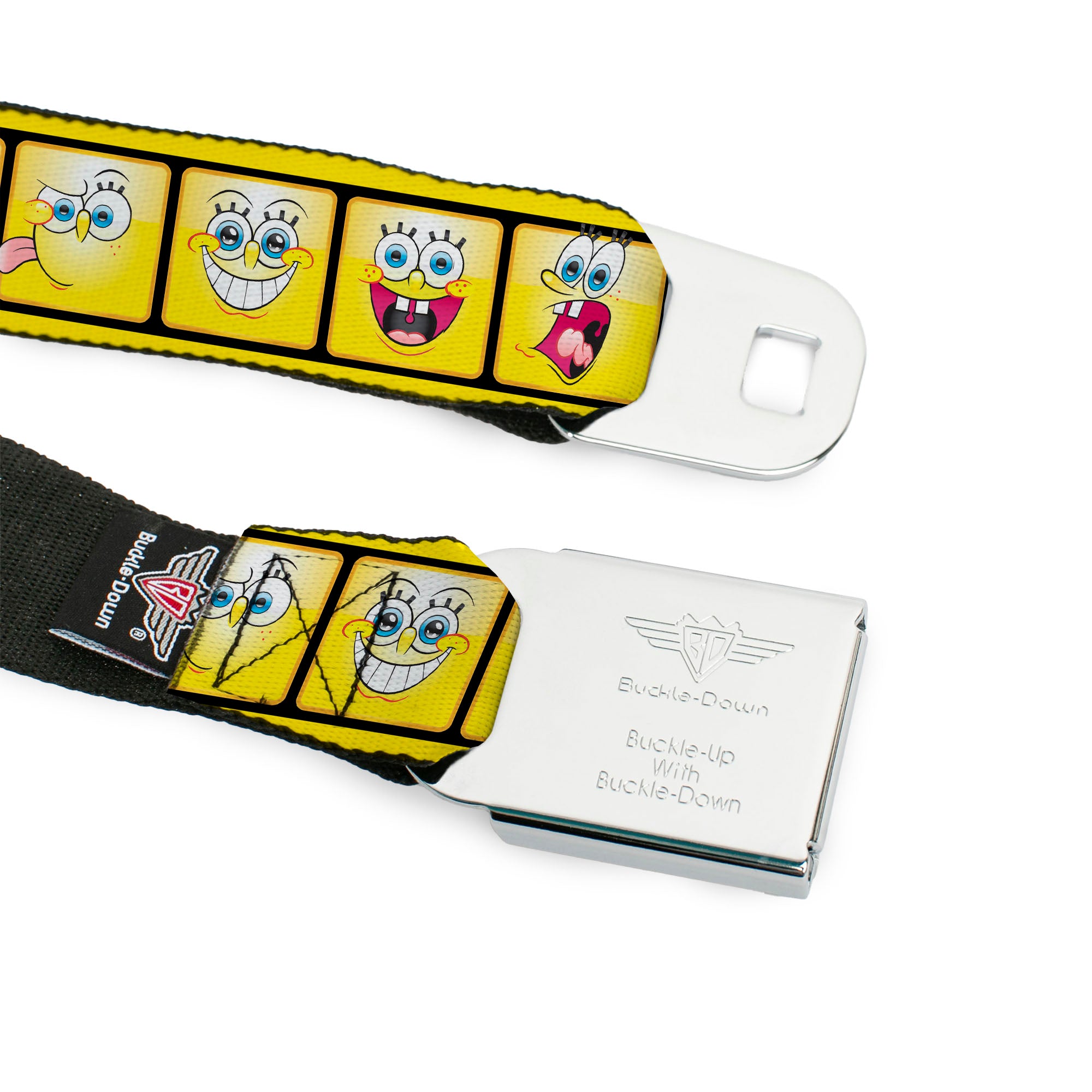 SpongeBob Open Mouth Smile Full Color Seatbelt Belt - SpongeBob 10-Expressions Filmstrip Yellows/Black/White Webbing Seatbelt Belts SpongeBob SquarePants