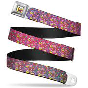 SpongeBob Open Mouth Smile Full Color Seatbelt Belt - Mini SpongeBob & Friends/Sea Creatures/Food Scattered Ombre Multi Color Webbing Seatbelt Belts SpongeBob SquarePants
